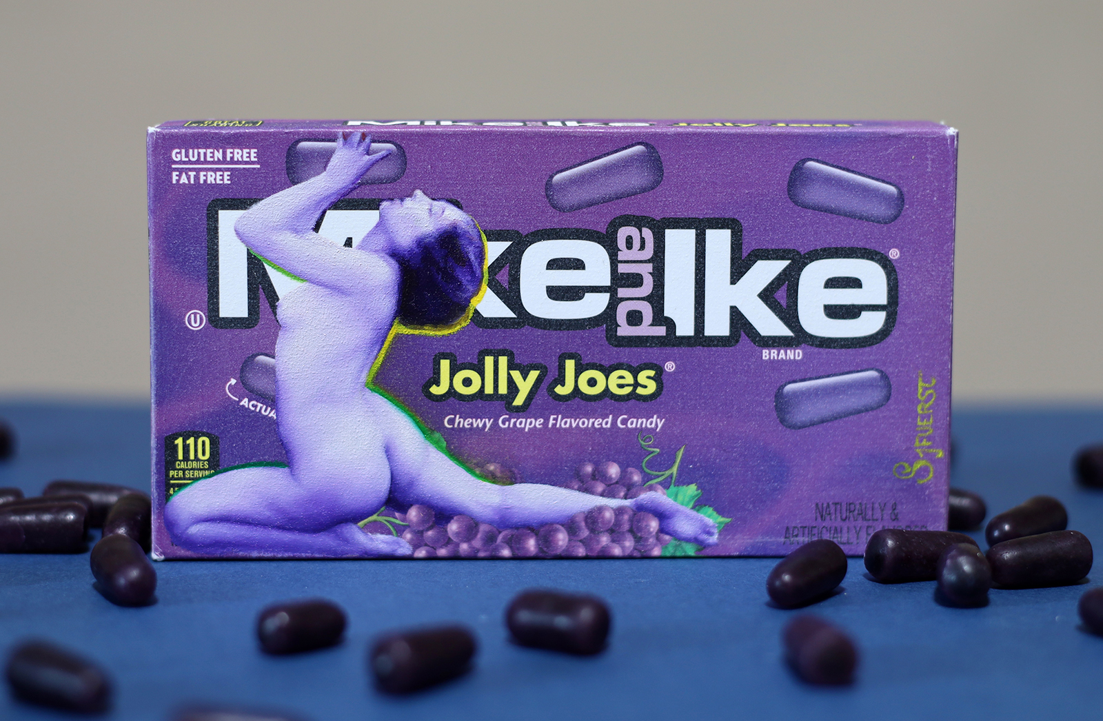 'Jolly Joes'. Oil paint on primed candy box. 15 x 8cm