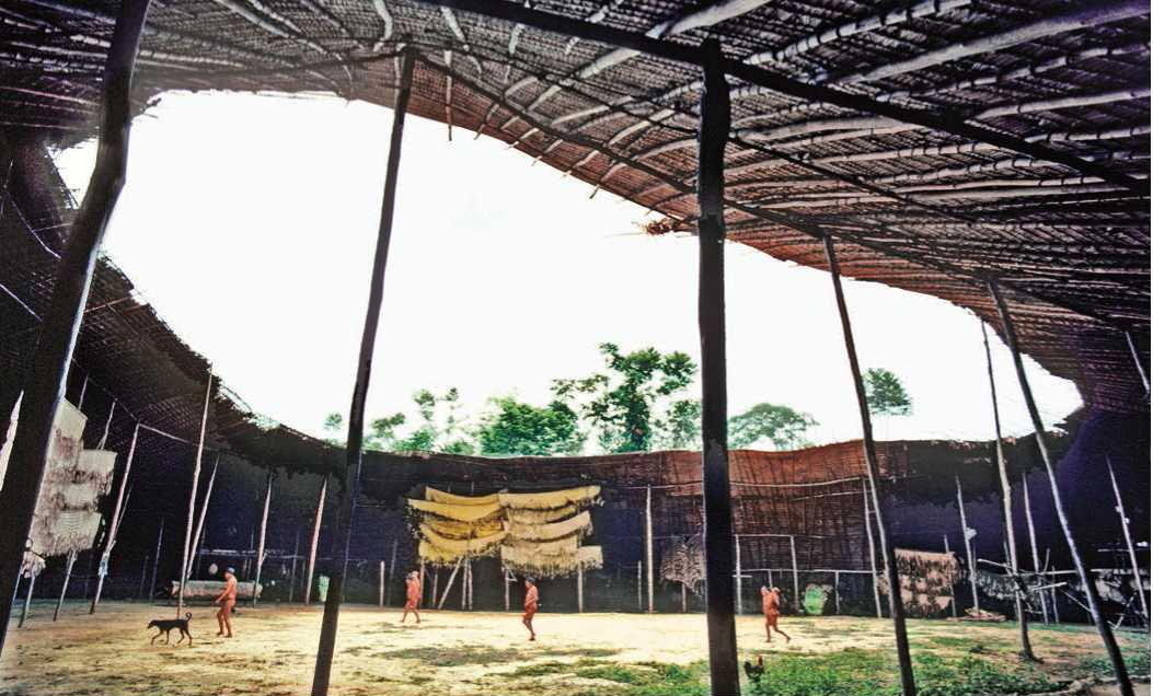 Shabonos dwellings seen from the interior. Tribes in Northern Brazil and Southern Venezuela