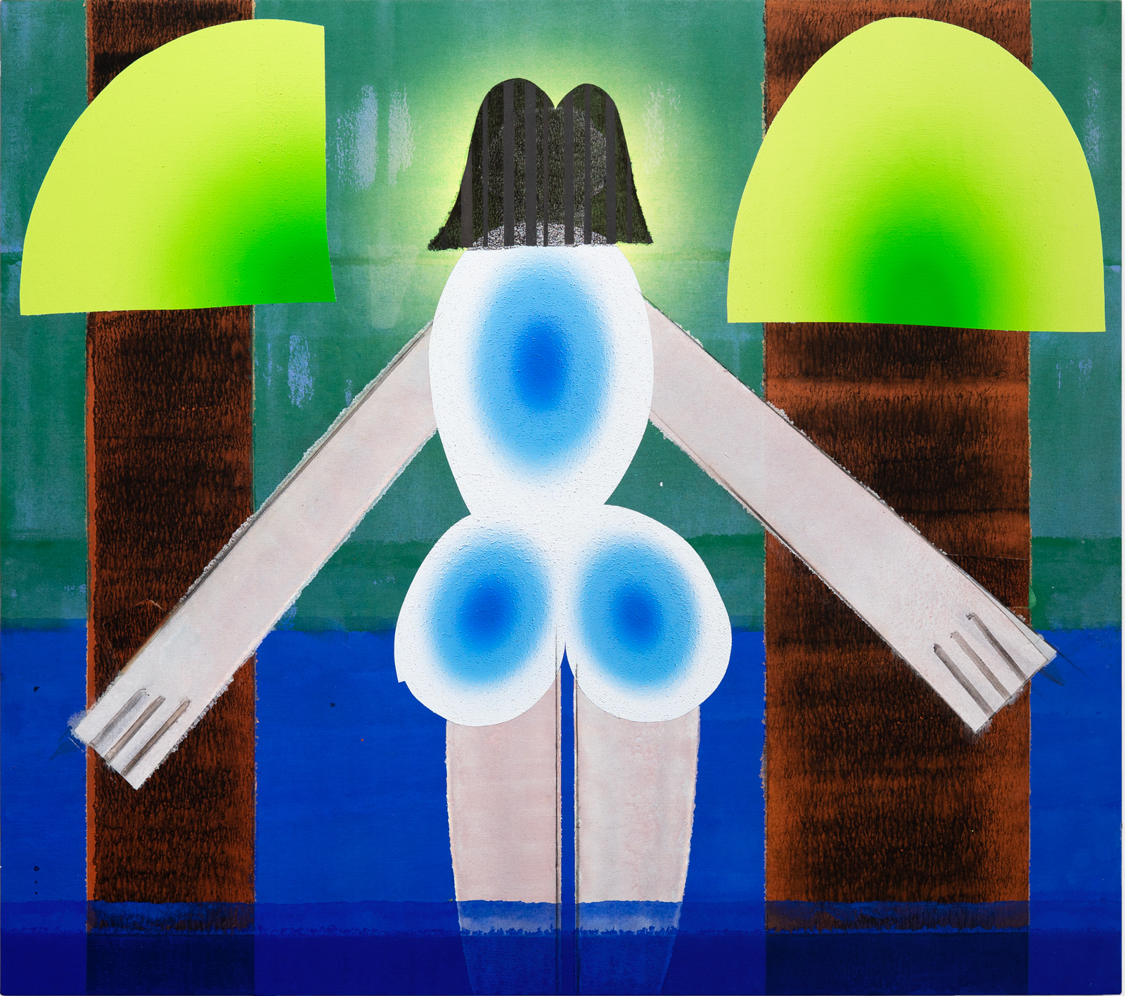 New Land, 2025Acrylic, pigment, aquarellable pencil and basalt black on linen150 x 170 cm