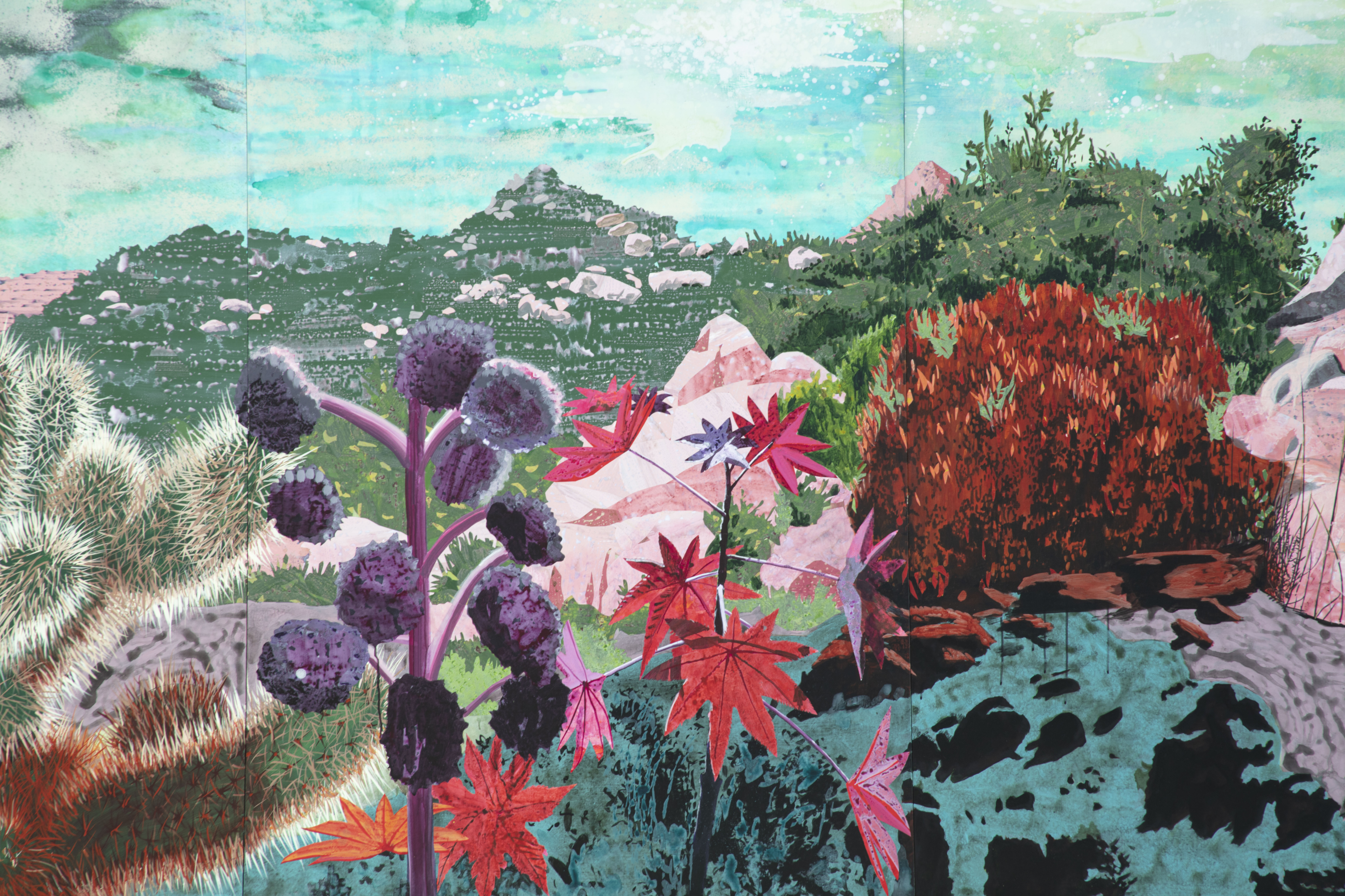  Distance Signals, Detail, Acrylic on panel, 43"x 216", 2020. Installation photograph, San Diego County Operations Center 