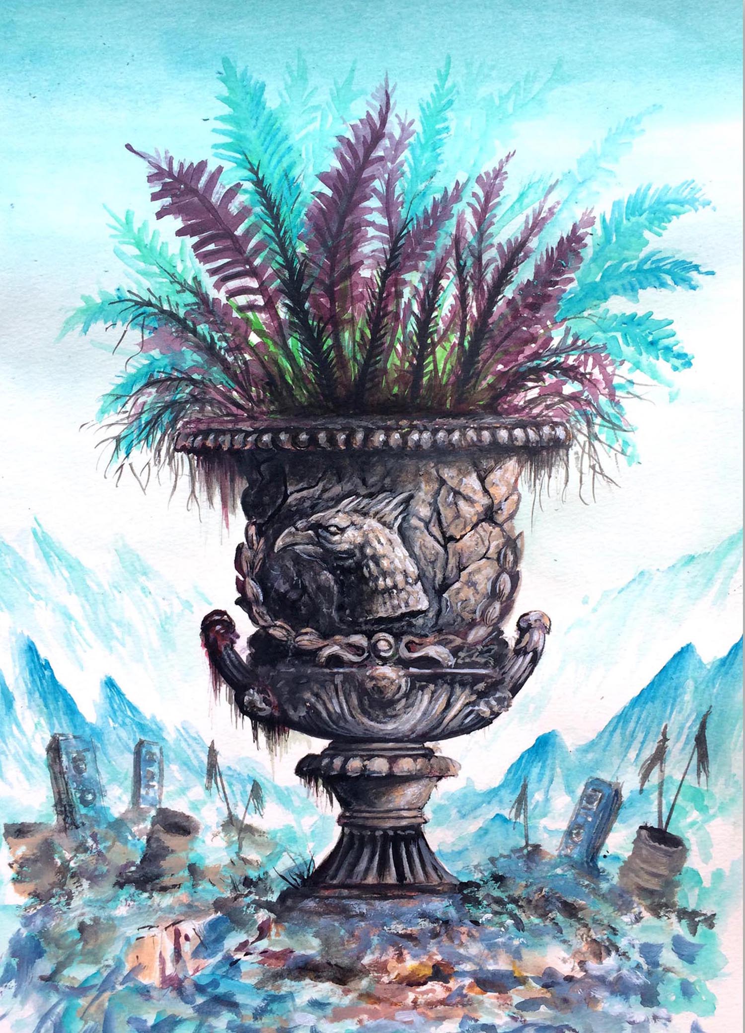 Jarronismo 1Tintas acuarelas y acrílico sobre papel 35 x 50 cm2018(Disponible)CONSULTAR