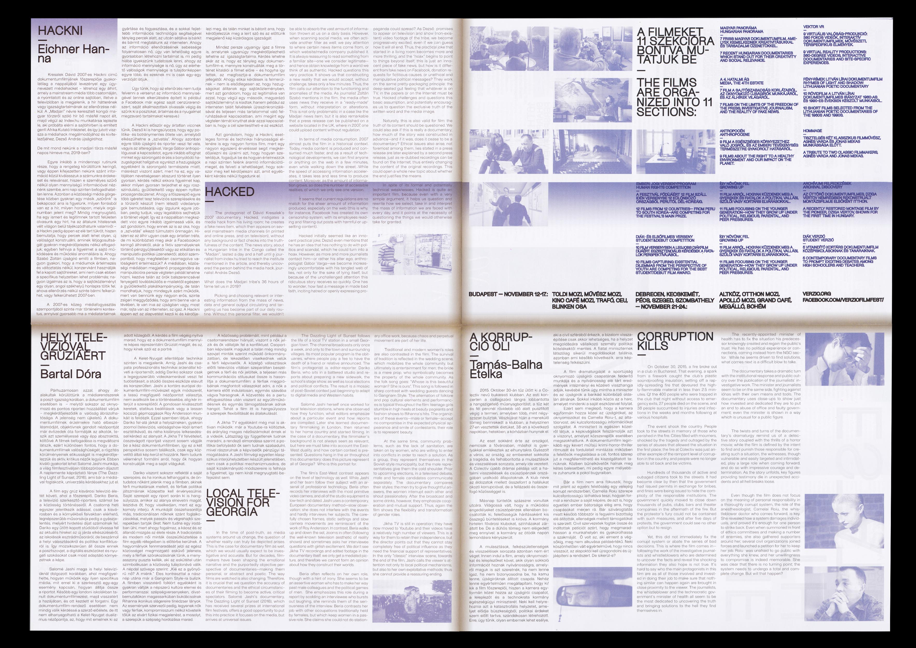 Design for 16. Verzió International Human Rights Documentary Film Festival, 'The 4th Estate' special issue, 2019