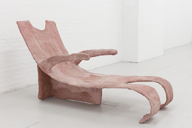 Reclining Seat Figure, 2016, concrete, pigment, burlap, construction steel mesh