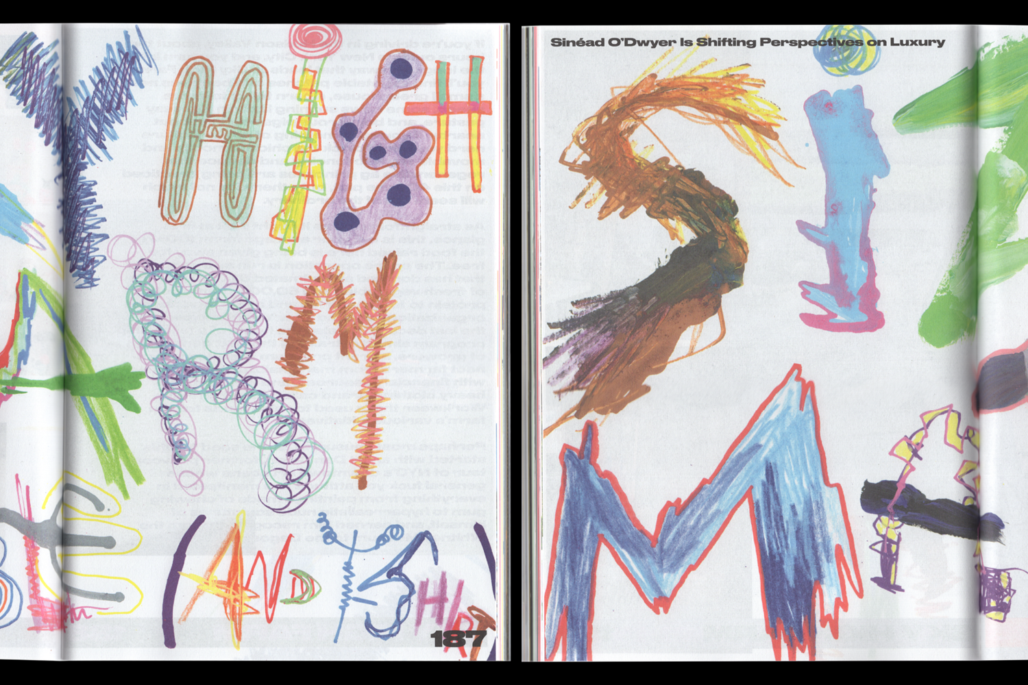 SSENSE MAGAZINE, FW 22. Design Direction: Gabriel Melcher; Design: Camille Leblanc-Murray with Gabriel Melcher. Hand Lettering by Nejc Prah.