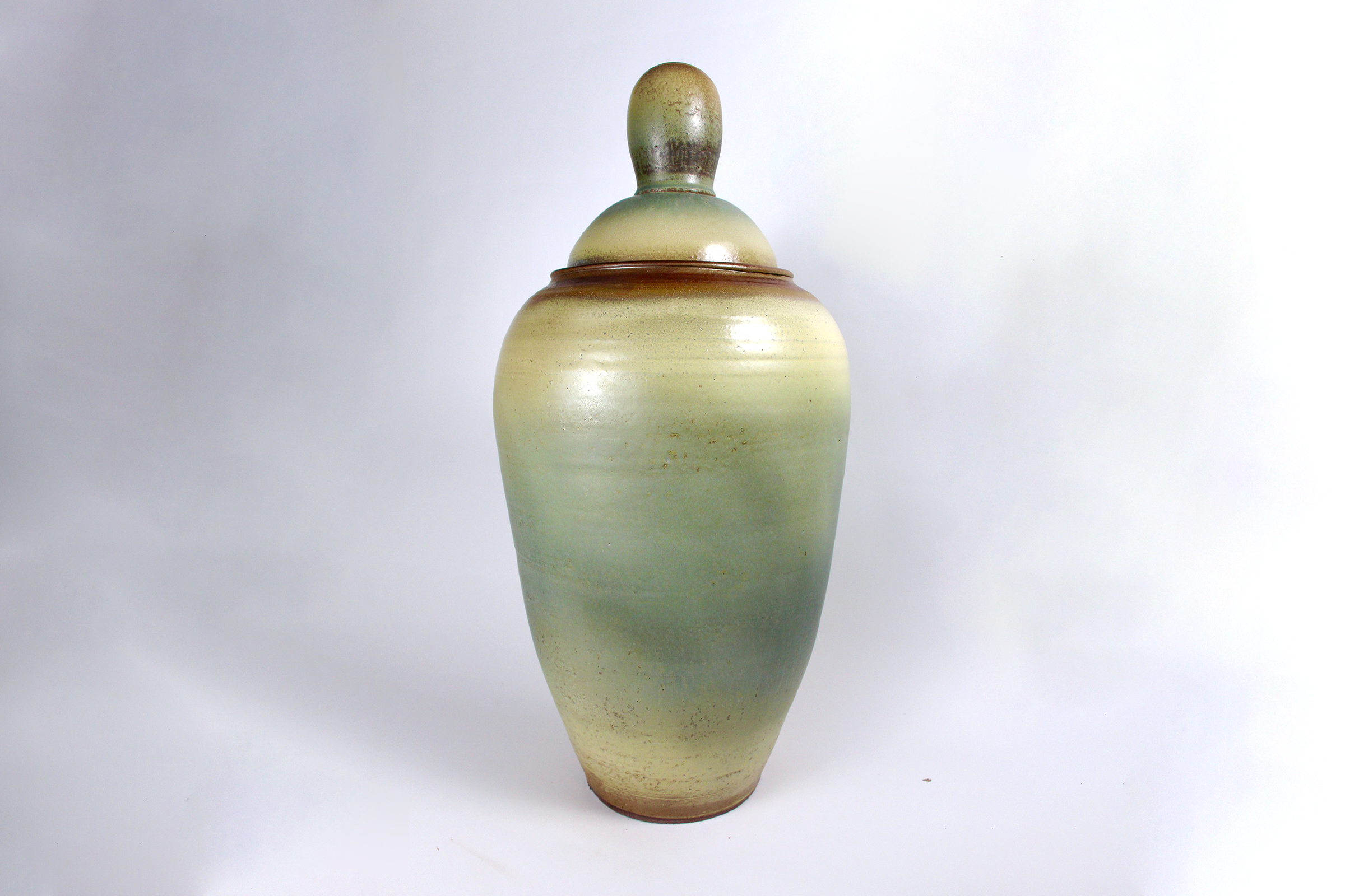 Vessel 6Dark brown stoneware, Tenmoku liner glaze, multiple over glazes, 26&rdquo;x13&rdquo;x13&rdquo; 2023