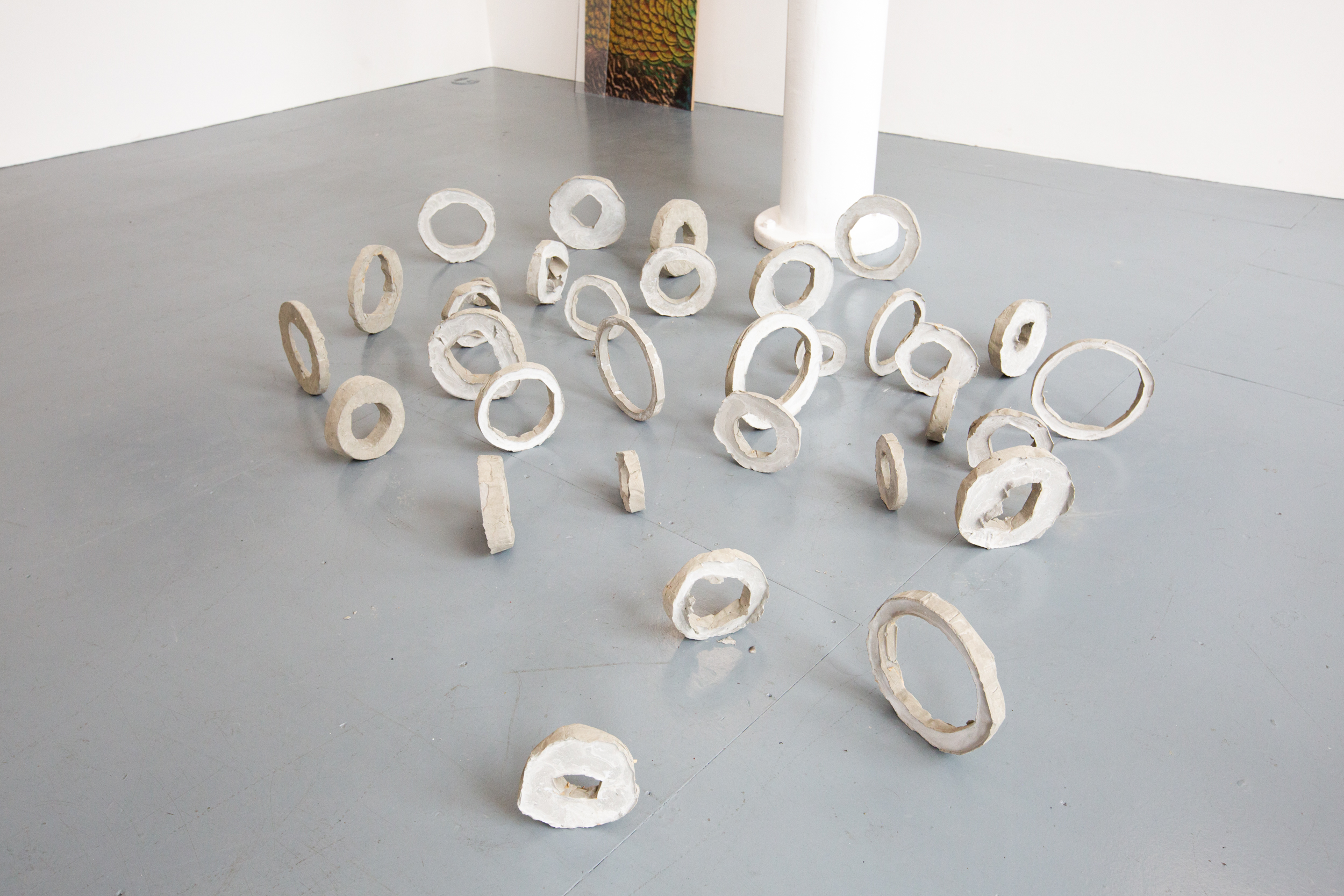 No Objects To Be Found, 32 rings, cast in cement, ORBITS, group exhibition, 2022 Seen Fifteen Gallery, London