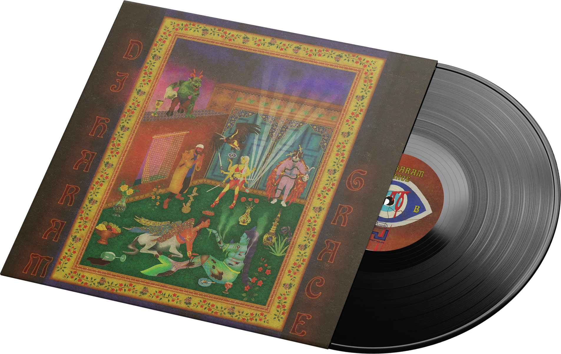 Record sleeve, label, and merch for Grace EP by Dj Haram.