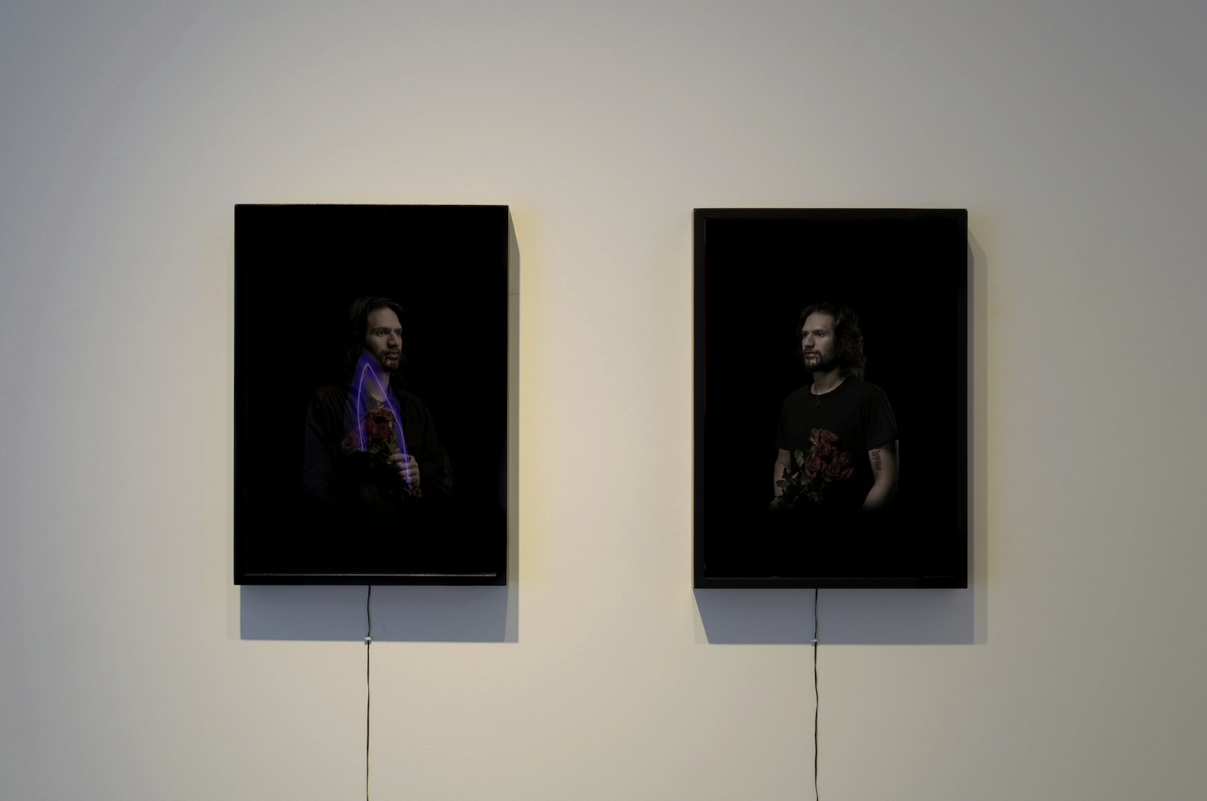 'Old Vampires', duration print framed in lightbox, 59.4 x 42 cm and 'New Vampires', Duratran print framed in lightbox, 59.4 x 42 cm. Photography by Aaron CV Rees.