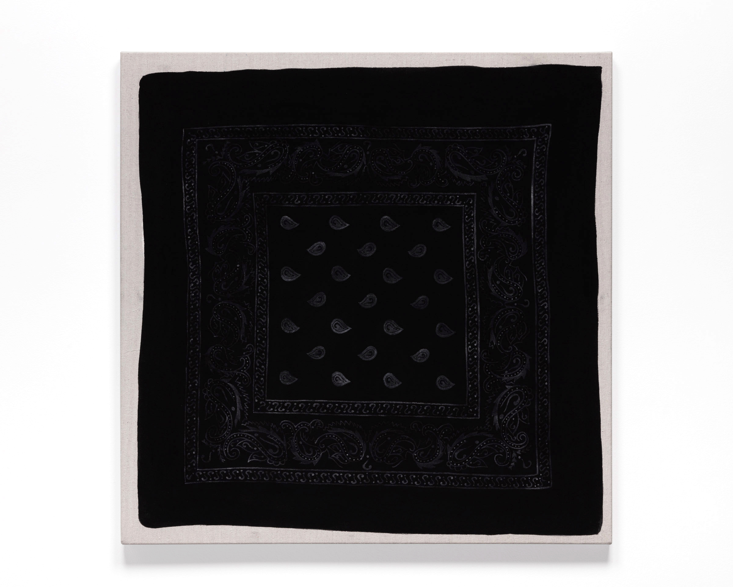 “Bandana Pattern with Question Marks”, gouache on cotton drop cloth, 32 X 32in., 2024