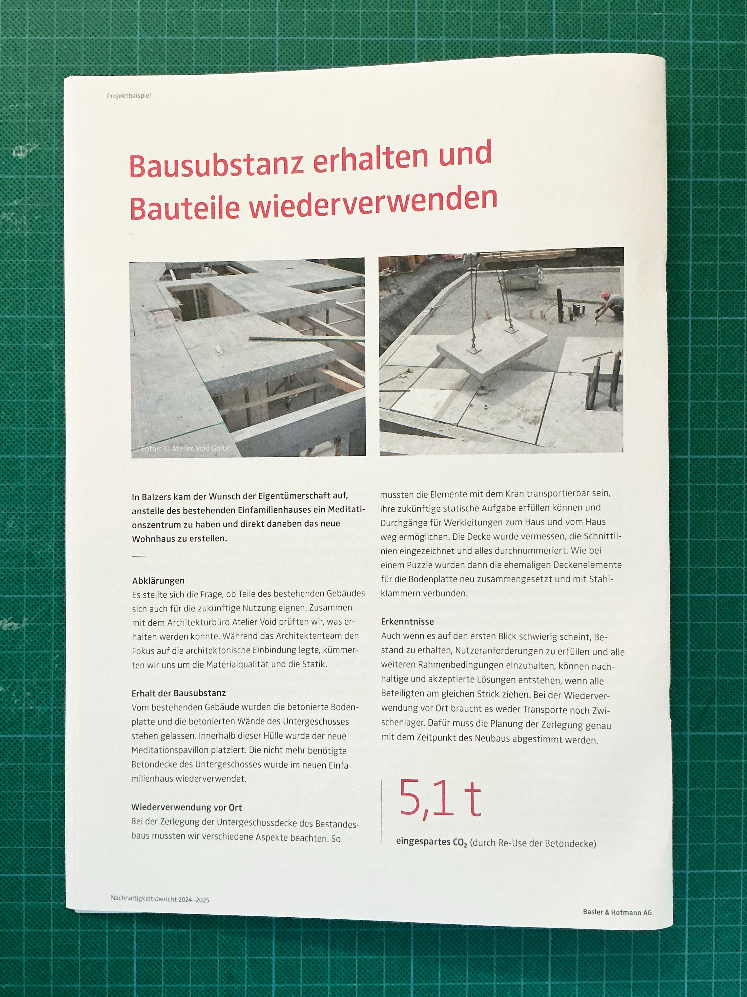 23.12.25 - Beitrag von Basler & Hofmann &uuml;ber unsere Betonwiederverwendung im Zendo und Wohnhaus Projekt in Balzers 