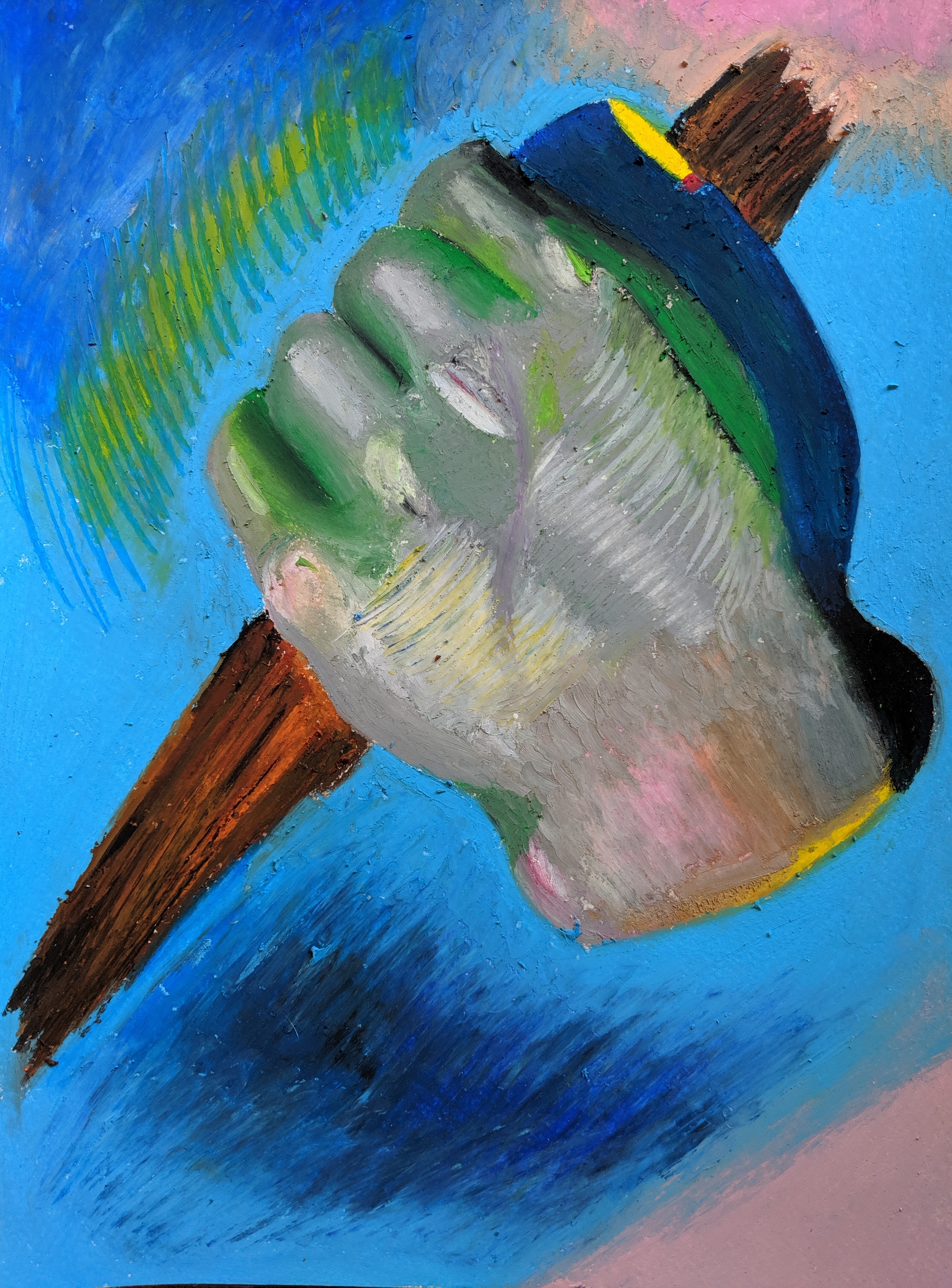 Stake, oil pastel on paper, 2019.