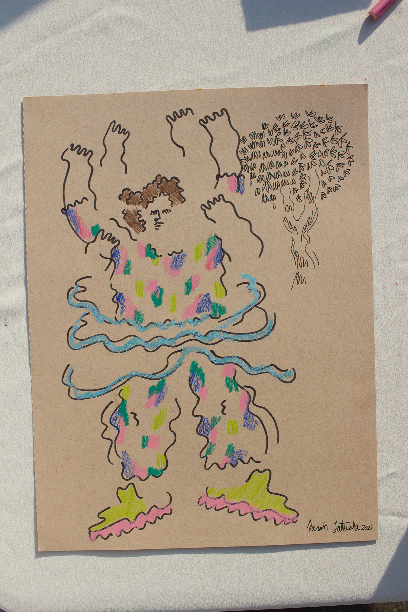 Dancing Portrait #1, 2021, marker, ink, pastel on paper