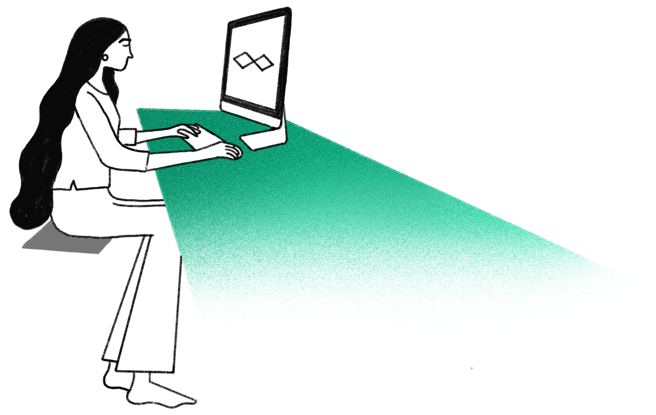 Illustration of a girl working on a computer