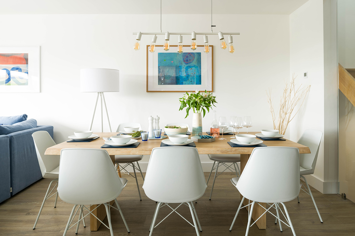 Contemporary dining area with table and chairs. Showed as part of slideshow.
