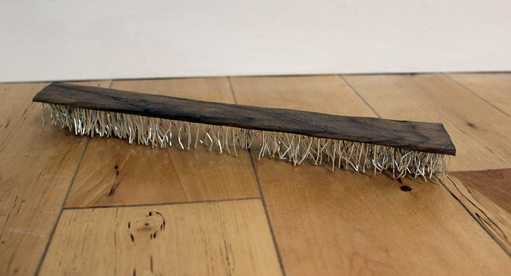 Box (lid). American walnut, silvered copper wire, tar  7 x  32 cm