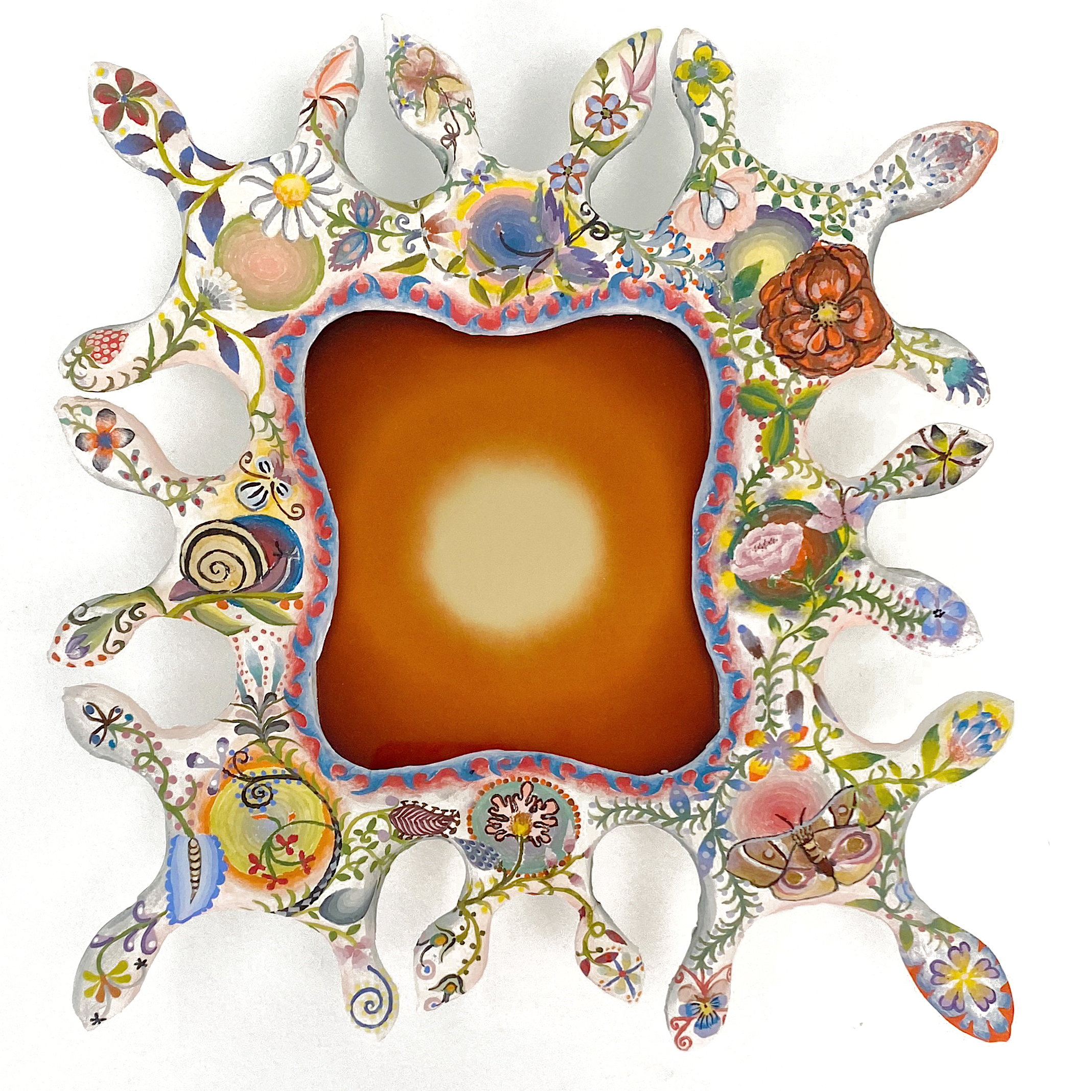 I, Too, Gather Their Spiritual Honey Frame, 2021, Porcelain, Underglaze, 10 x 8.75 x 1.75 inches