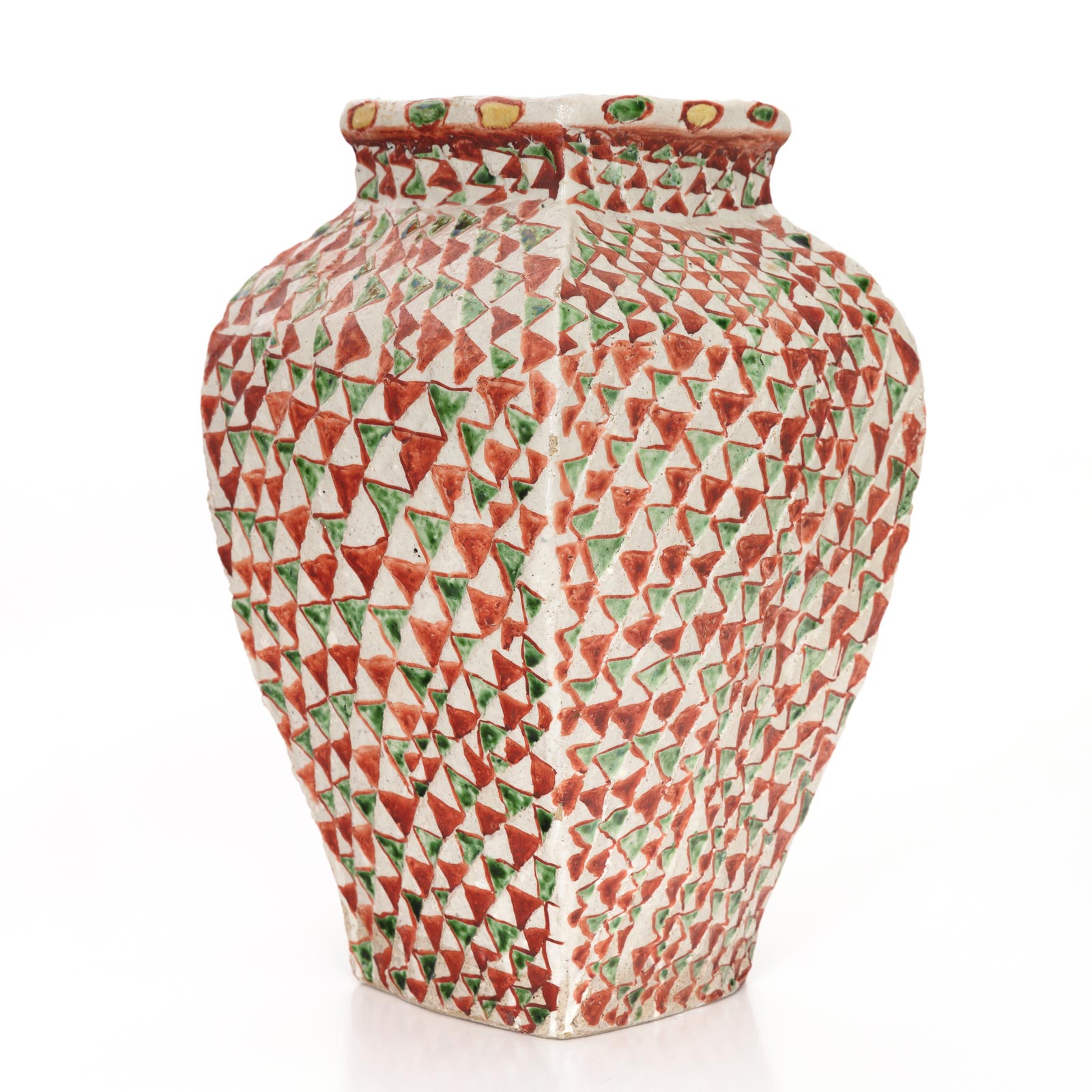 Red & green patterned vase, 1980sGlazed ceramic stoneware