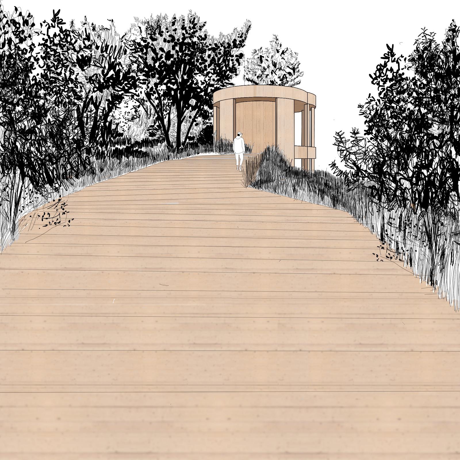 Path widens and subtly rises upward.