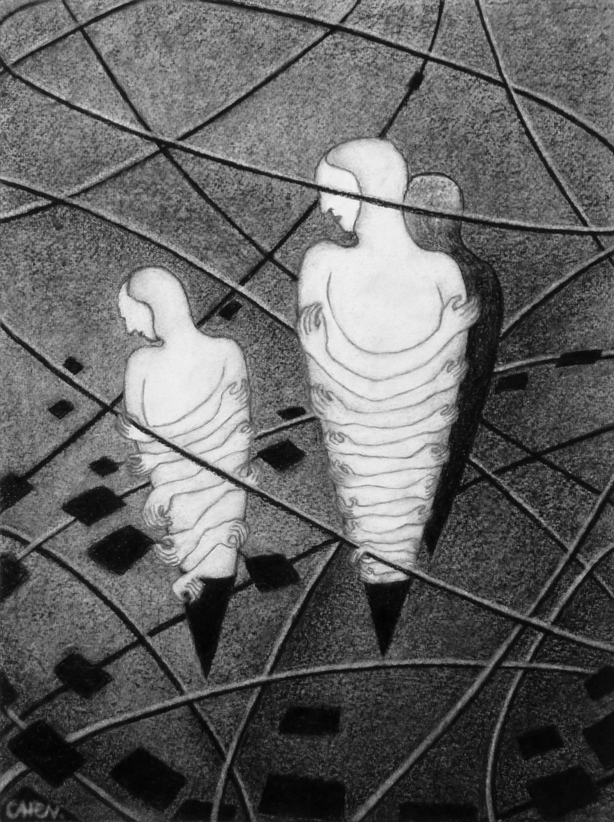 grafiet en houtskool op papier, 40 x 30 cm, 2020