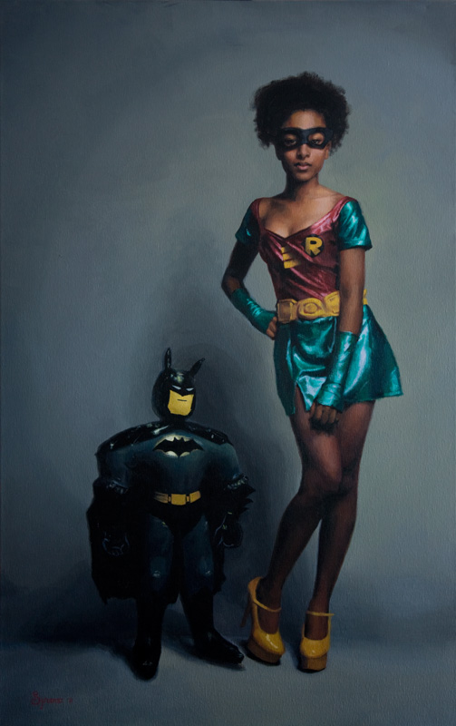 'Inflatable Batman and Robyn'. Oil on canvas