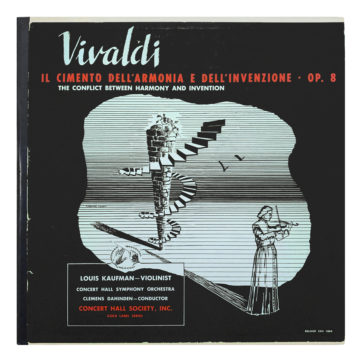 Concert Hall Society CHS 1064 Antonio Vivaldi - Il cimento dell'armonia e dell'inventione, Op.8 "Concert Hall Symphony Orchestra" - Clemens Dahinden Louis Kaufman Design: Vladimir Kagan (credited)