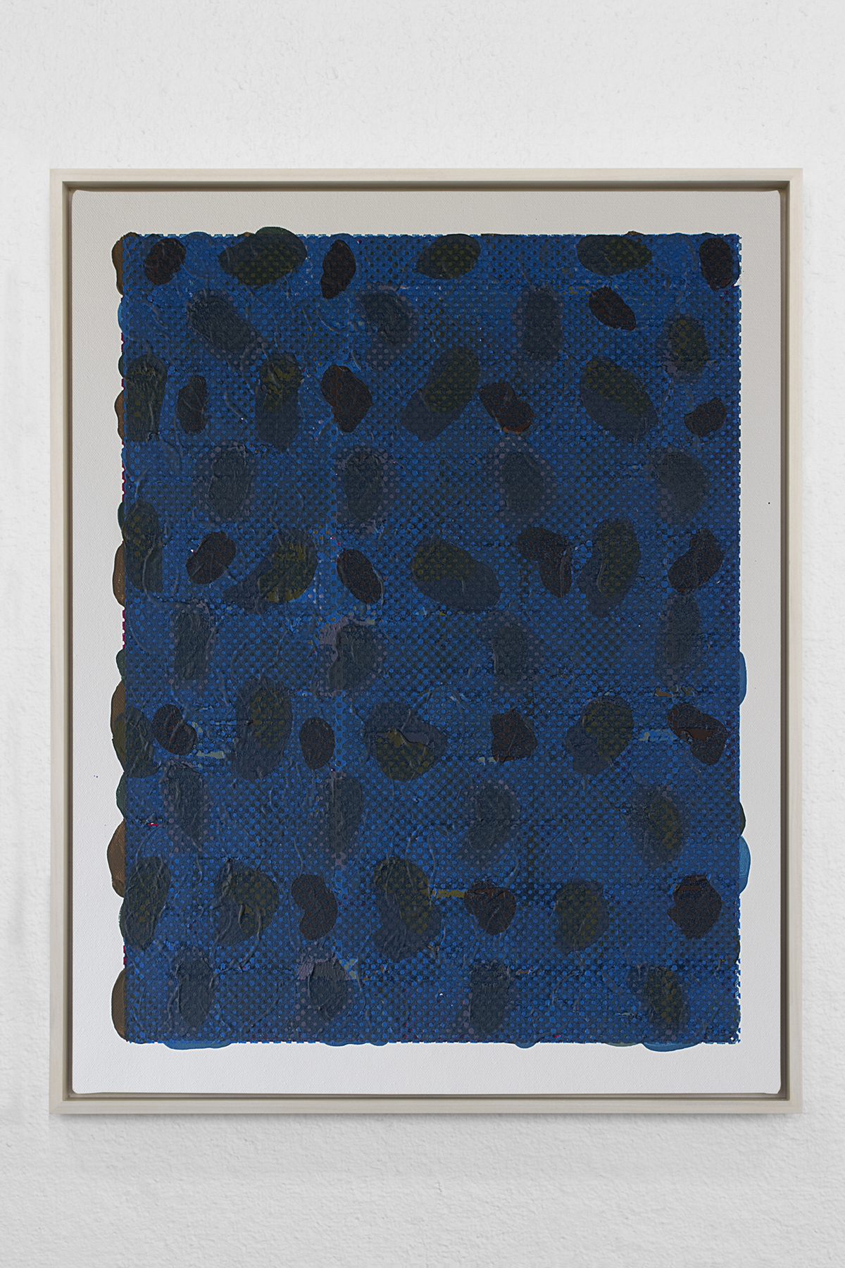 Woven Type (blue), 2021, acrylic and screenprint on canvas, 17x22 inches