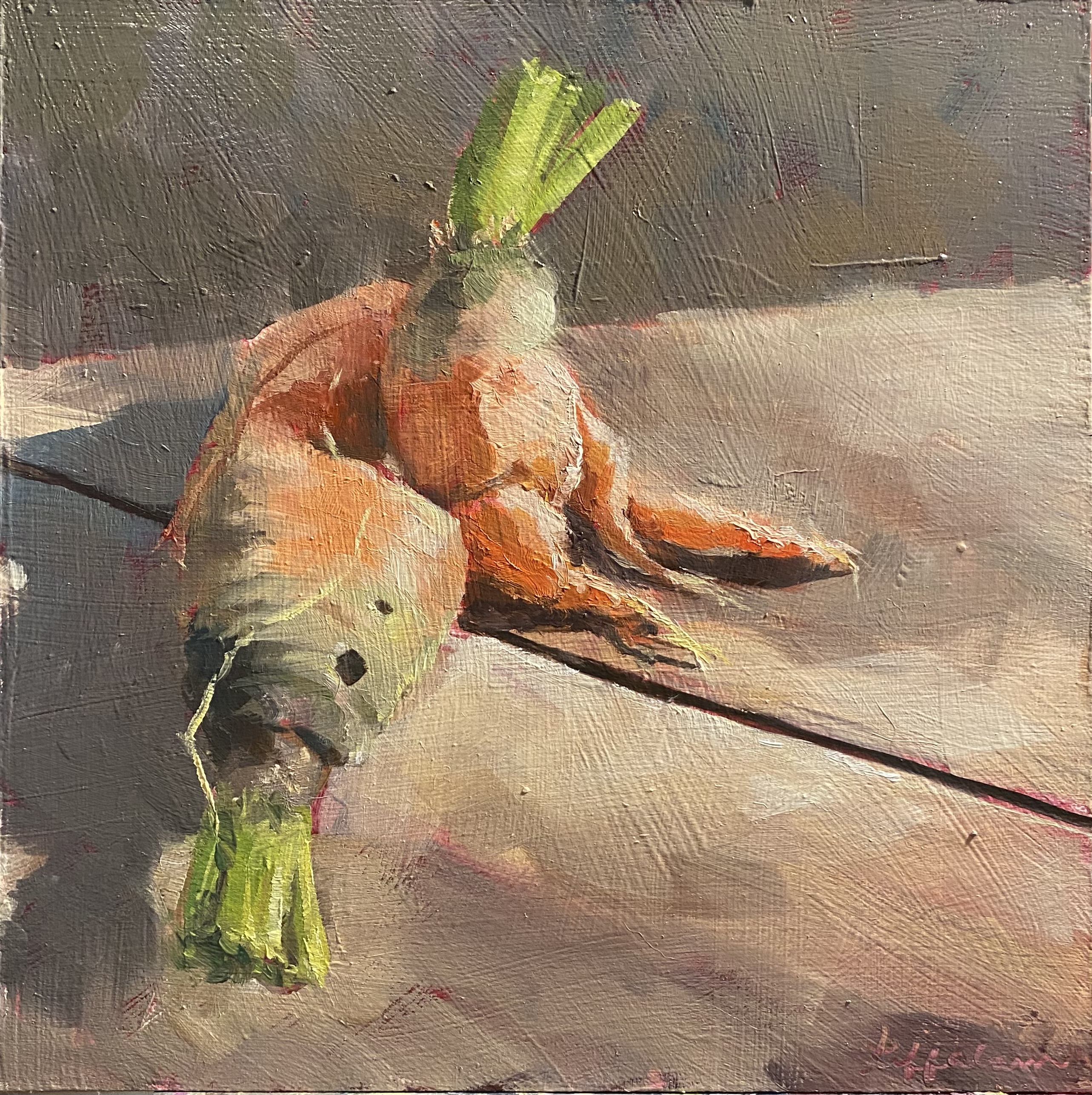 tired carrot, 202420 x 20 cmoil on MDF panel