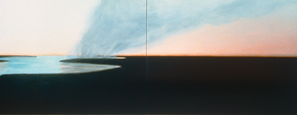 HFP Plain with Water 18, 1993, Alkyd, oil on canvas over panel, 32 x 84 (diptych)