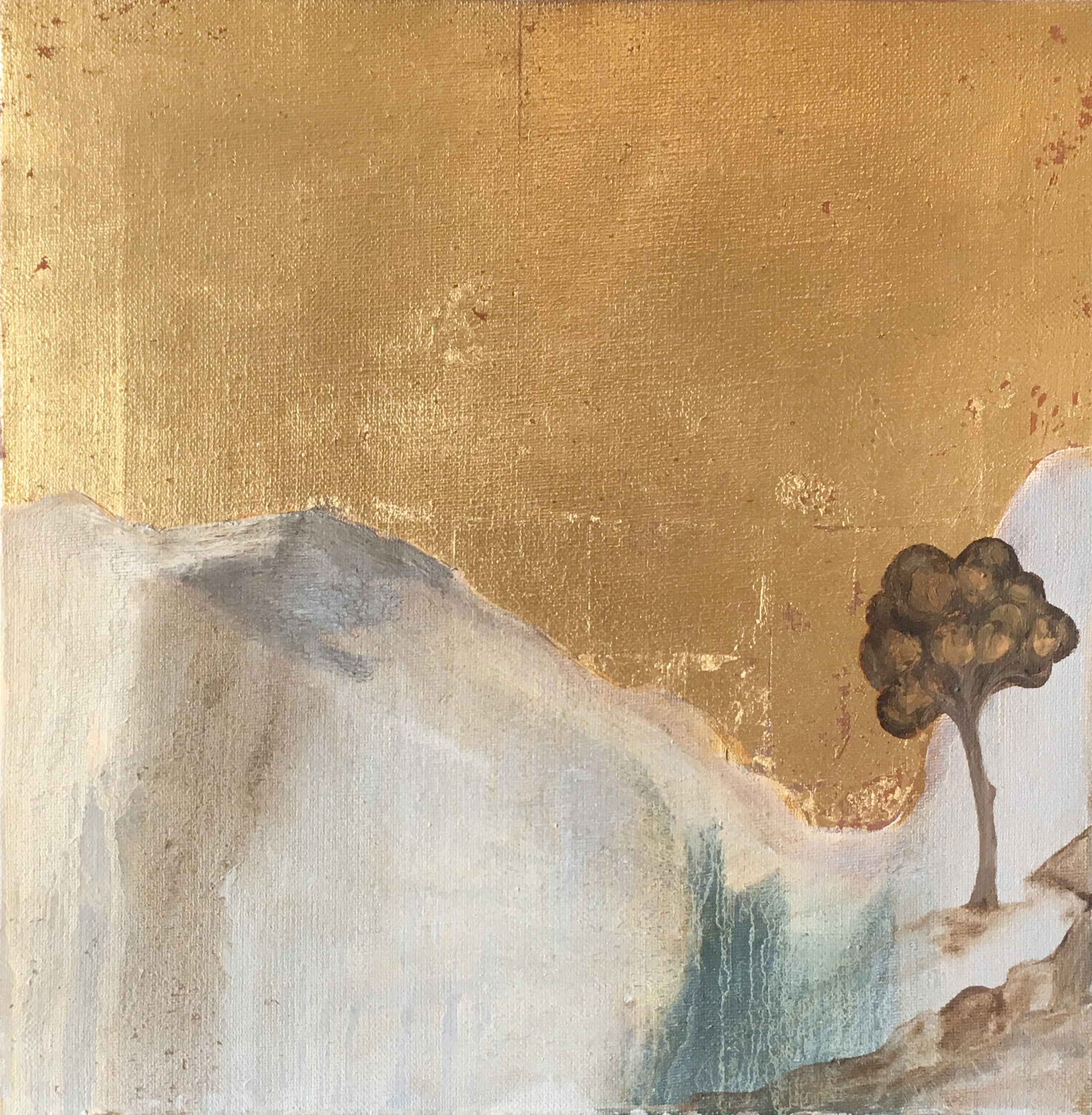 Landscape After a Betrayal, 30x30cm, oil and metal leaf on linen