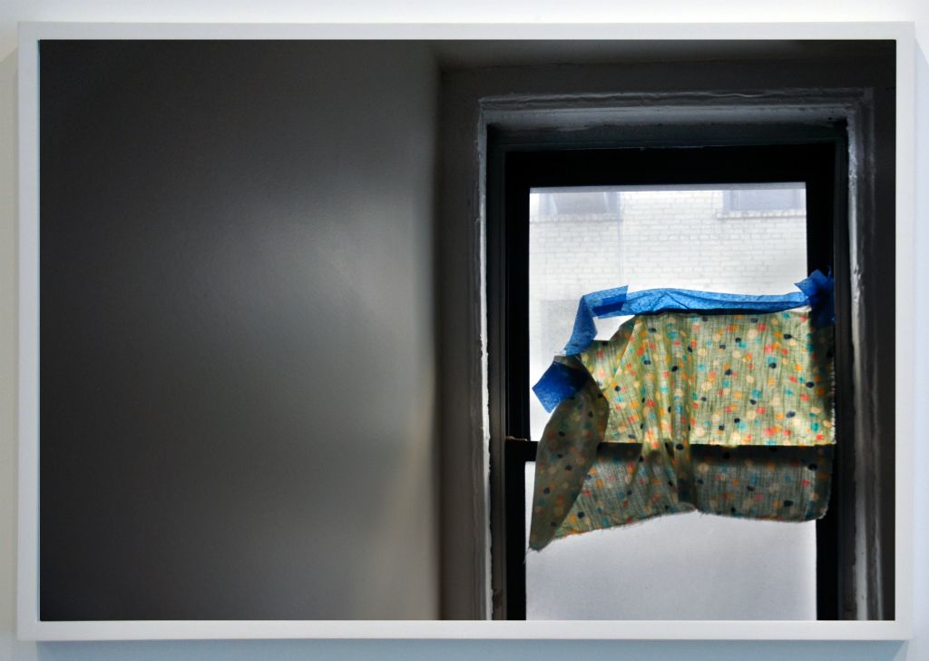 "Experiment",
Archival inkjet print, found embossed and printed paper, and thread, 15-1/4 x 19-3/4 inches