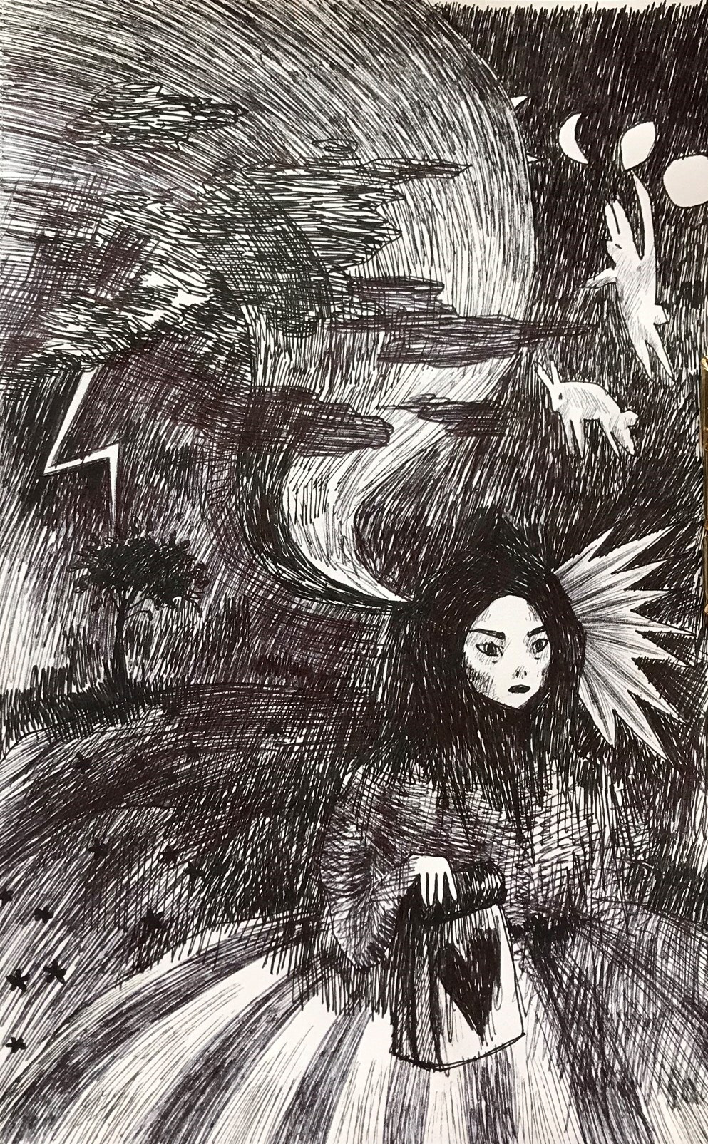 Arachne's Migraine, 2019. Ballpoint pen on paper.