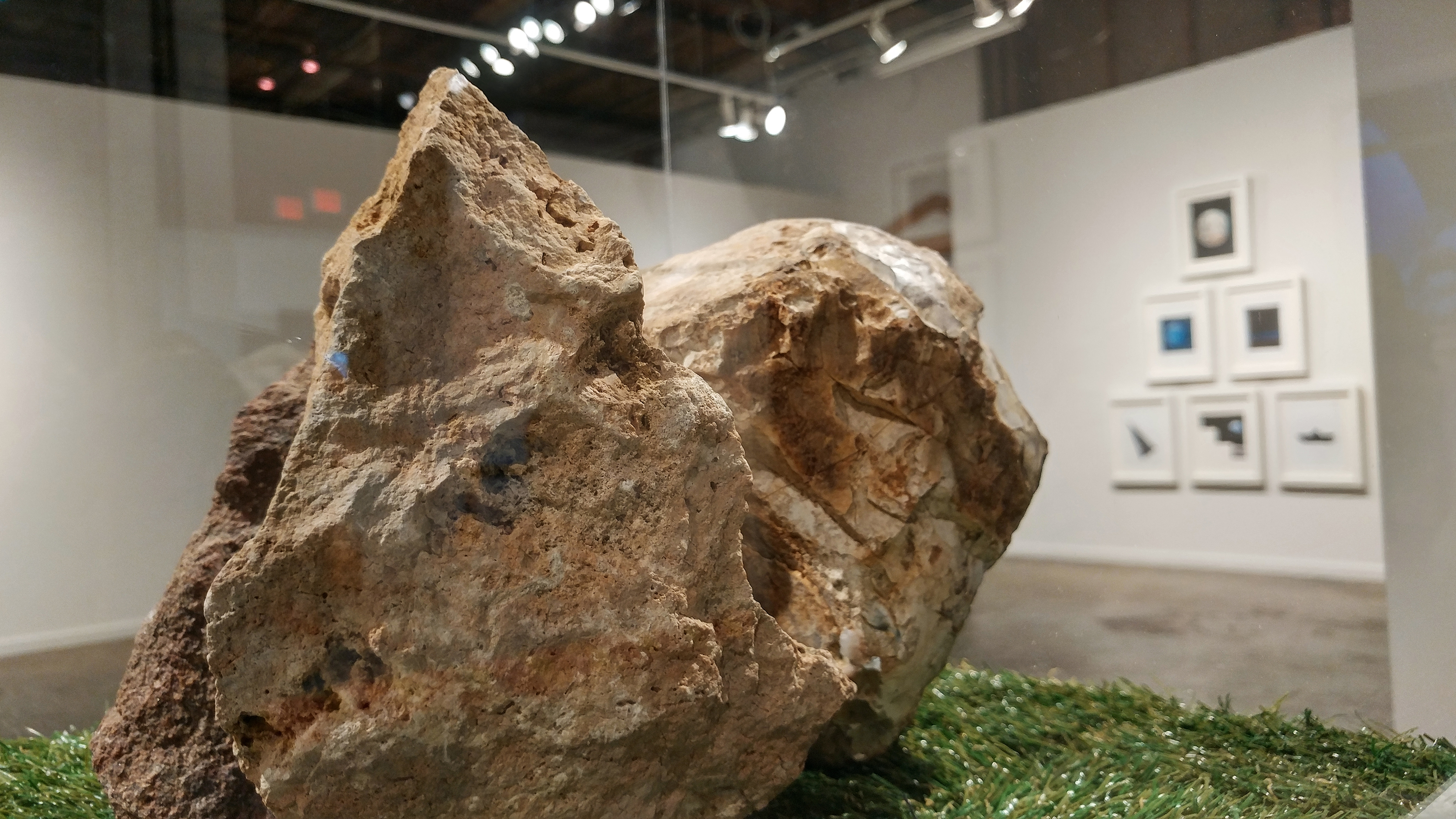 interview sources rocks, artificial turf, vitrine 2017. Photo credit: Erica Robert Pallo