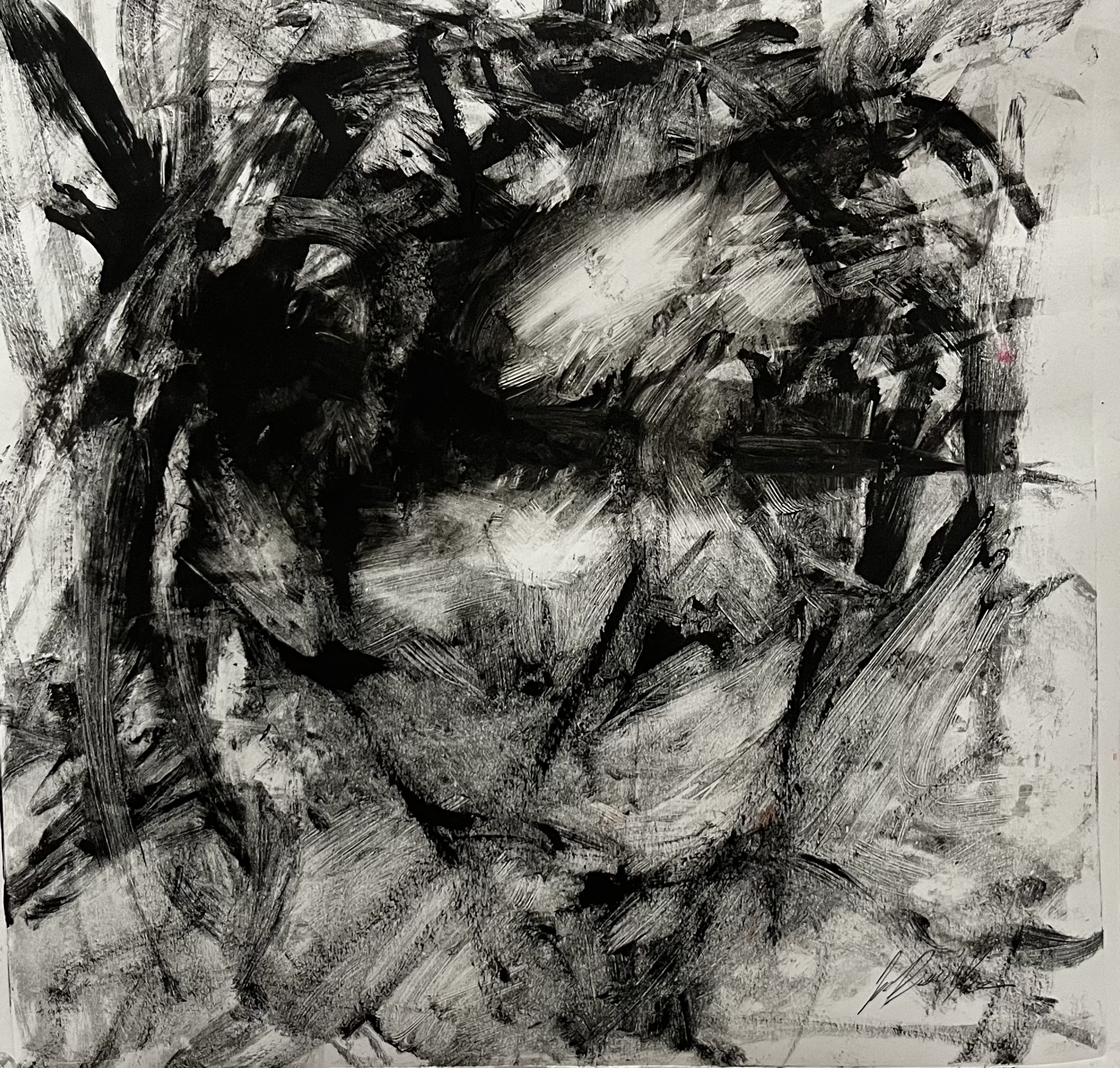 Raggy Road, Oil Monotype, 2023, 12 x 12