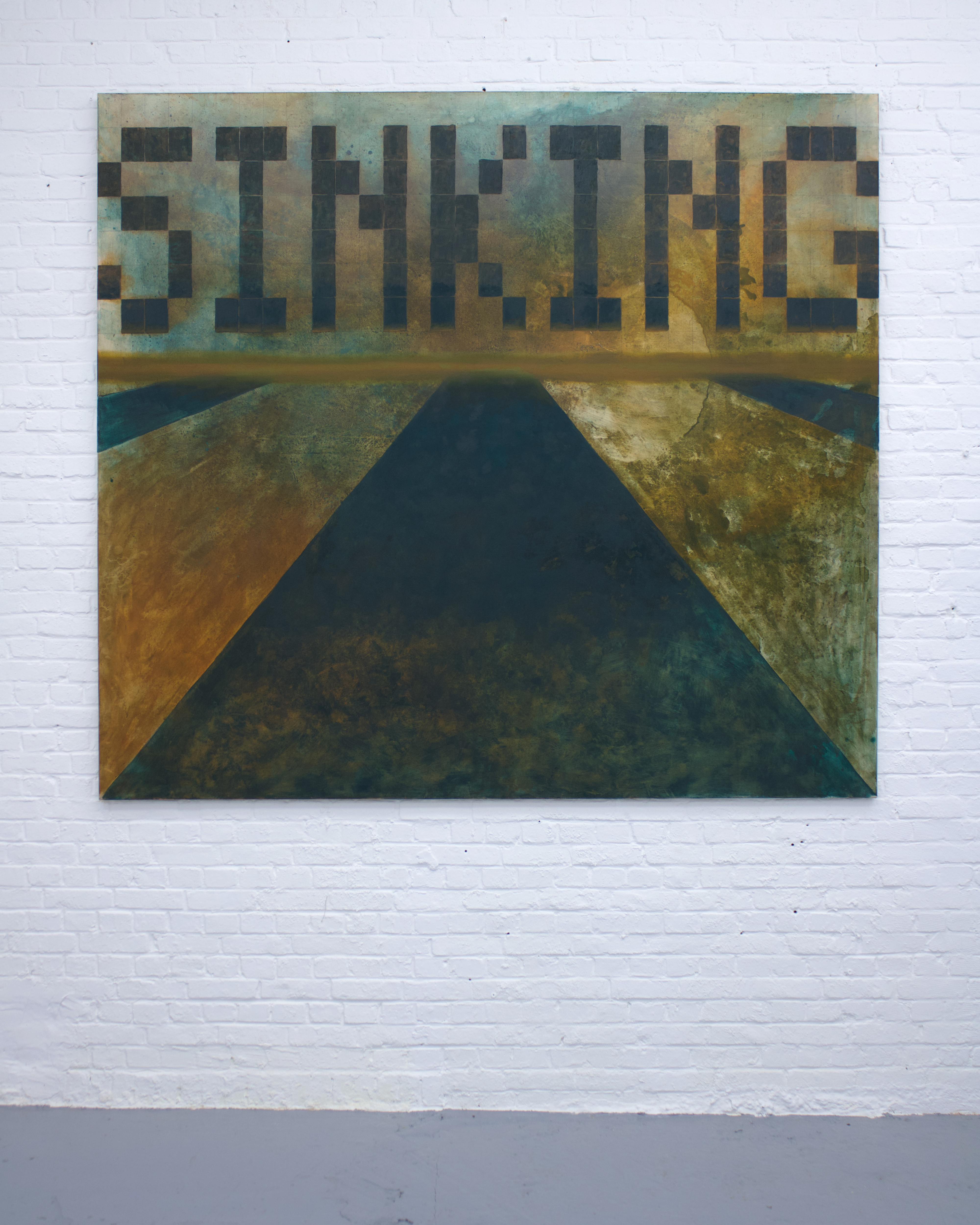 Emerald Dark Green and Molybdate Orange, egg yolk and oil on canvas, 180x200cm, 2025