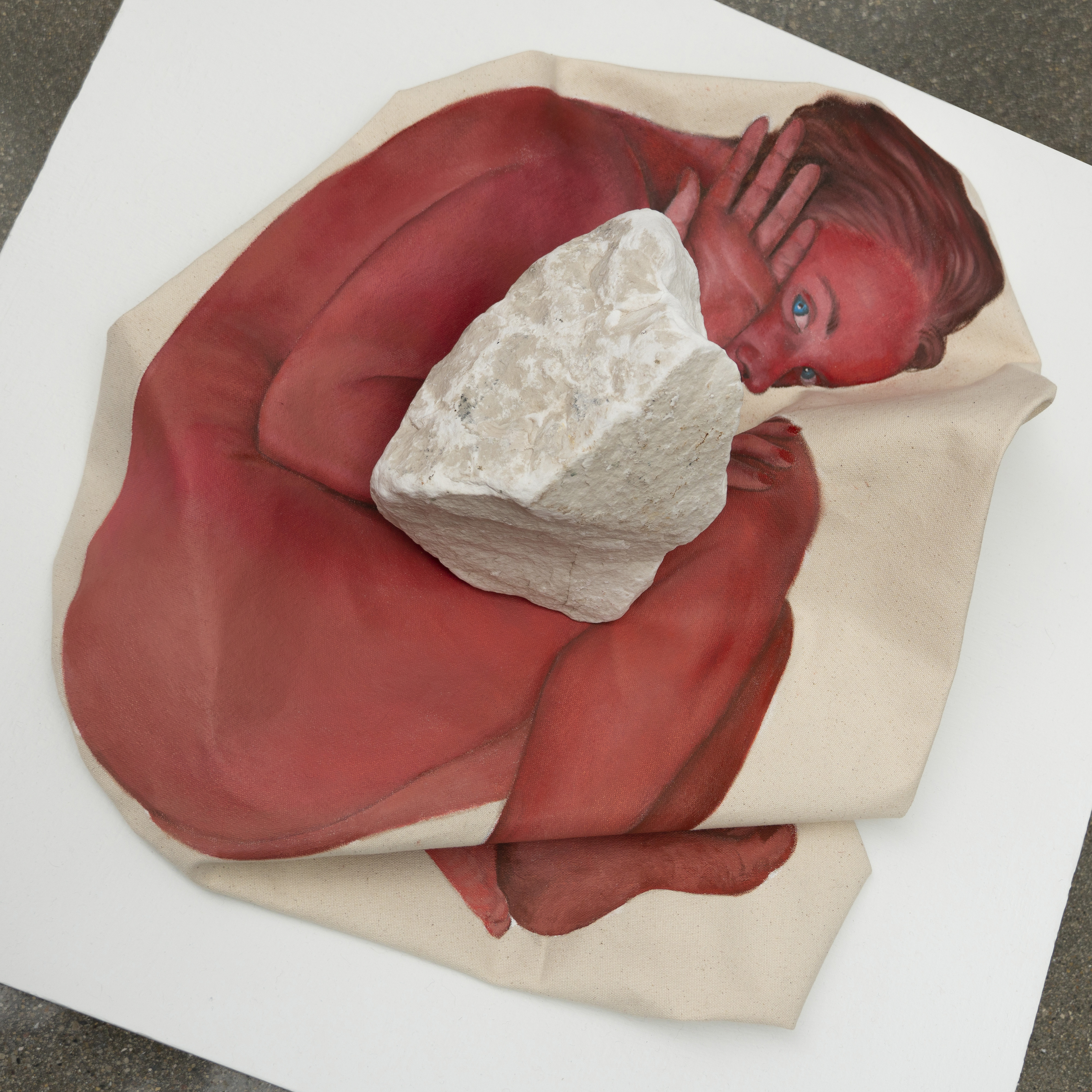 Grounded, 2022, oil paint on canvas, marble stone, dimensions vary depending on configuration 