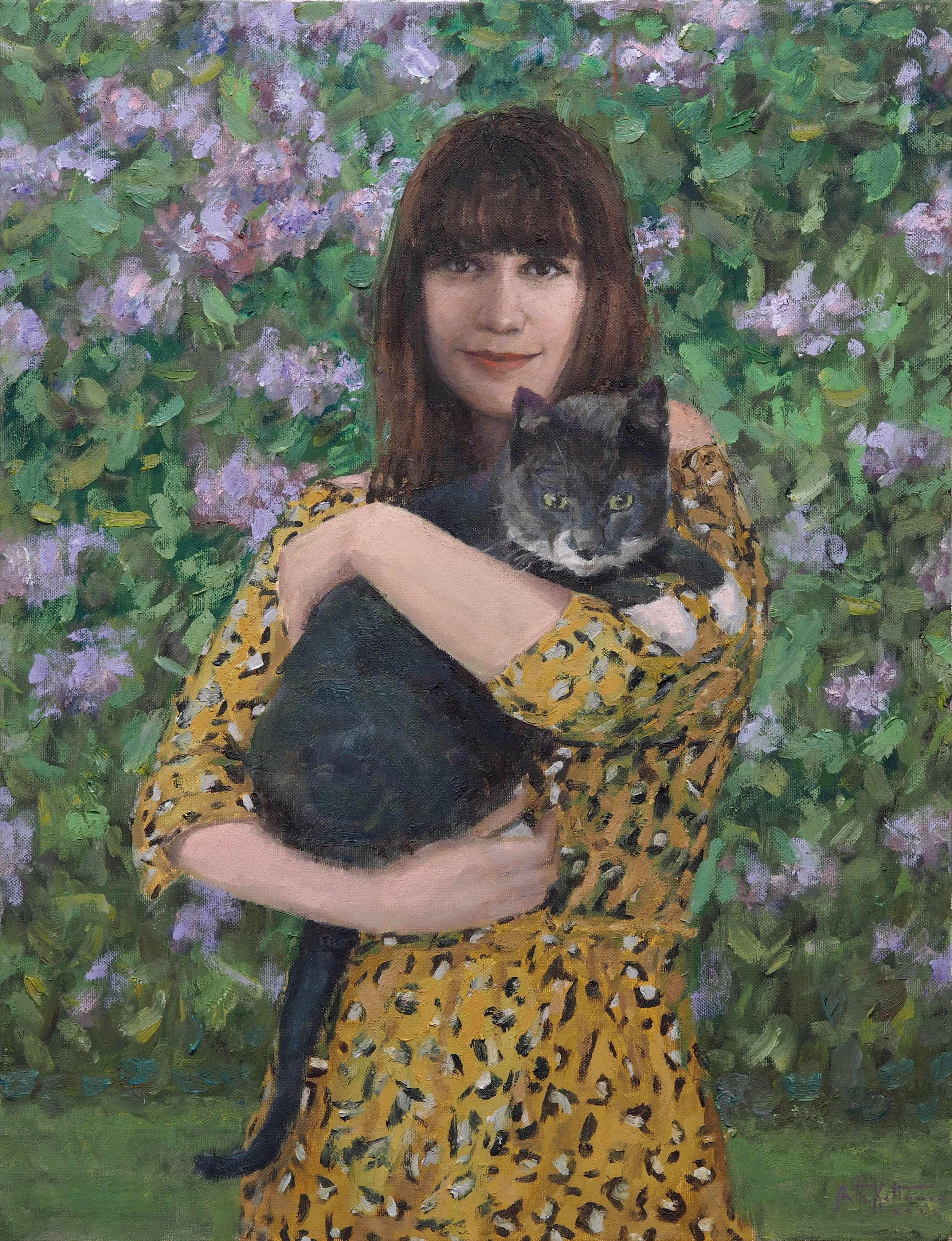 "Girl with a Cat", oil, 65x61cm, 2020