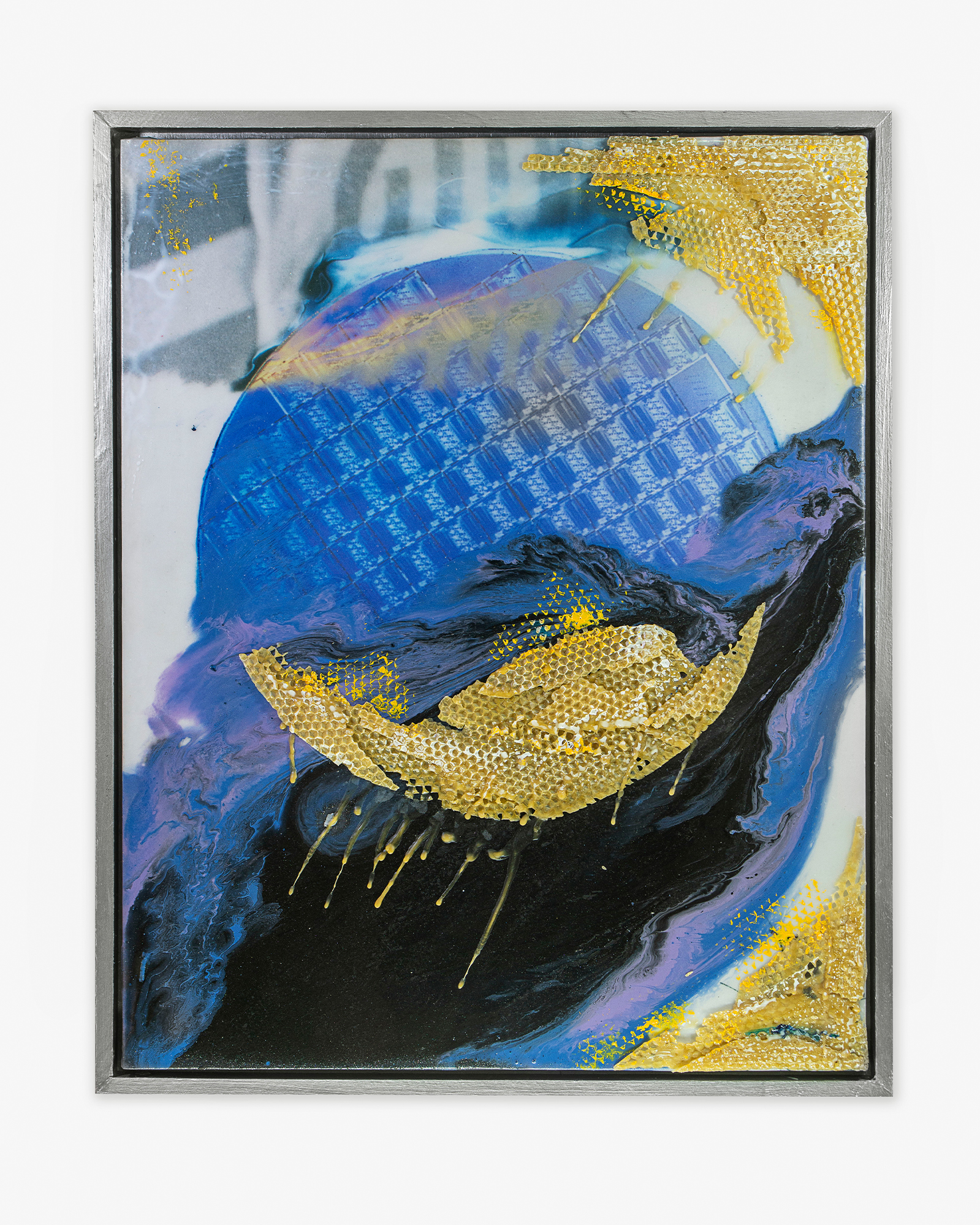 Untitled #9, 55x44cm, 2022 - fabric printing (sublimation), acrylic paint, beeswax, resin, pigmentation