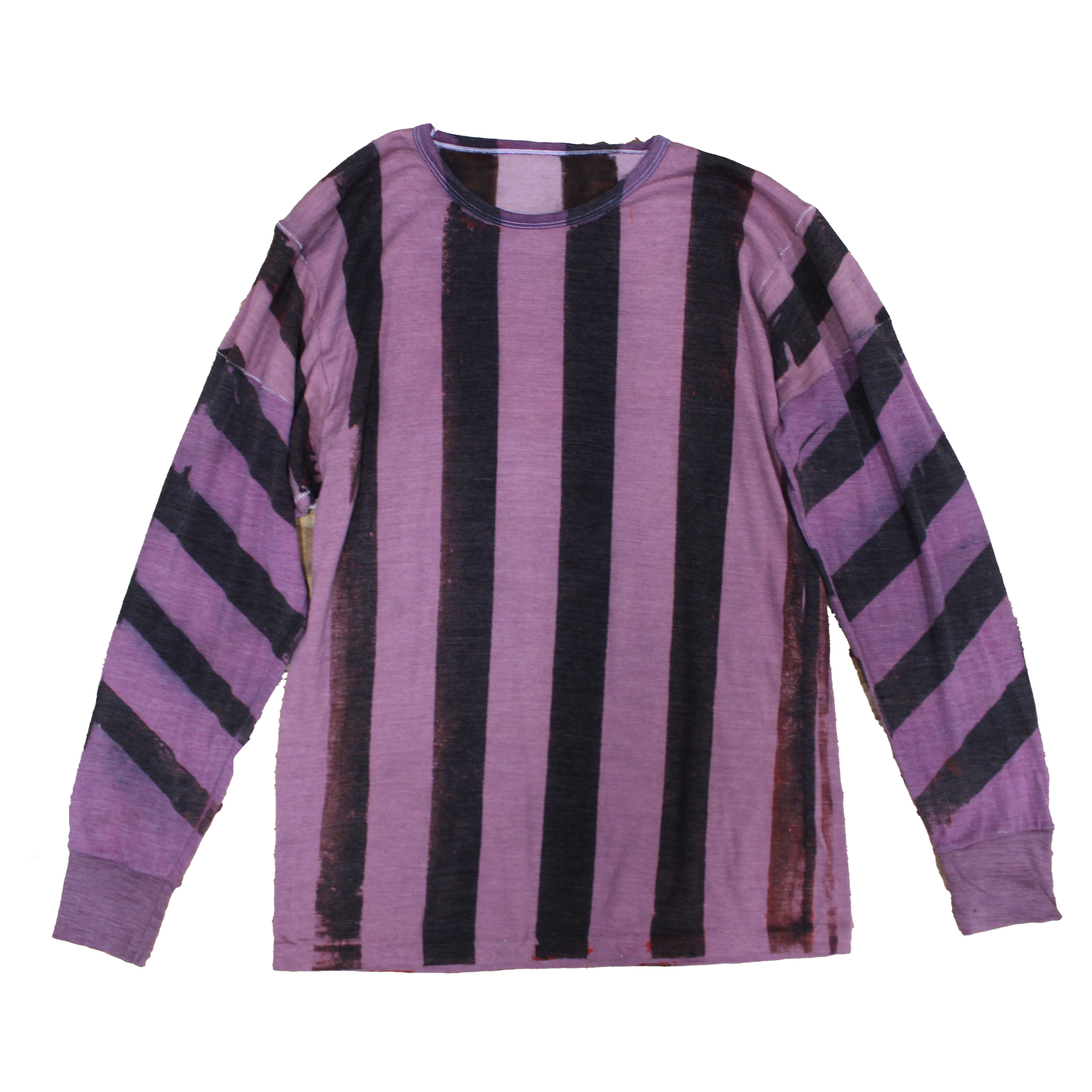 reclaimed vintage surplus thermal shirt tailored to have a boxy fit and wide sleeves. Allover printed with stripes using textile dye