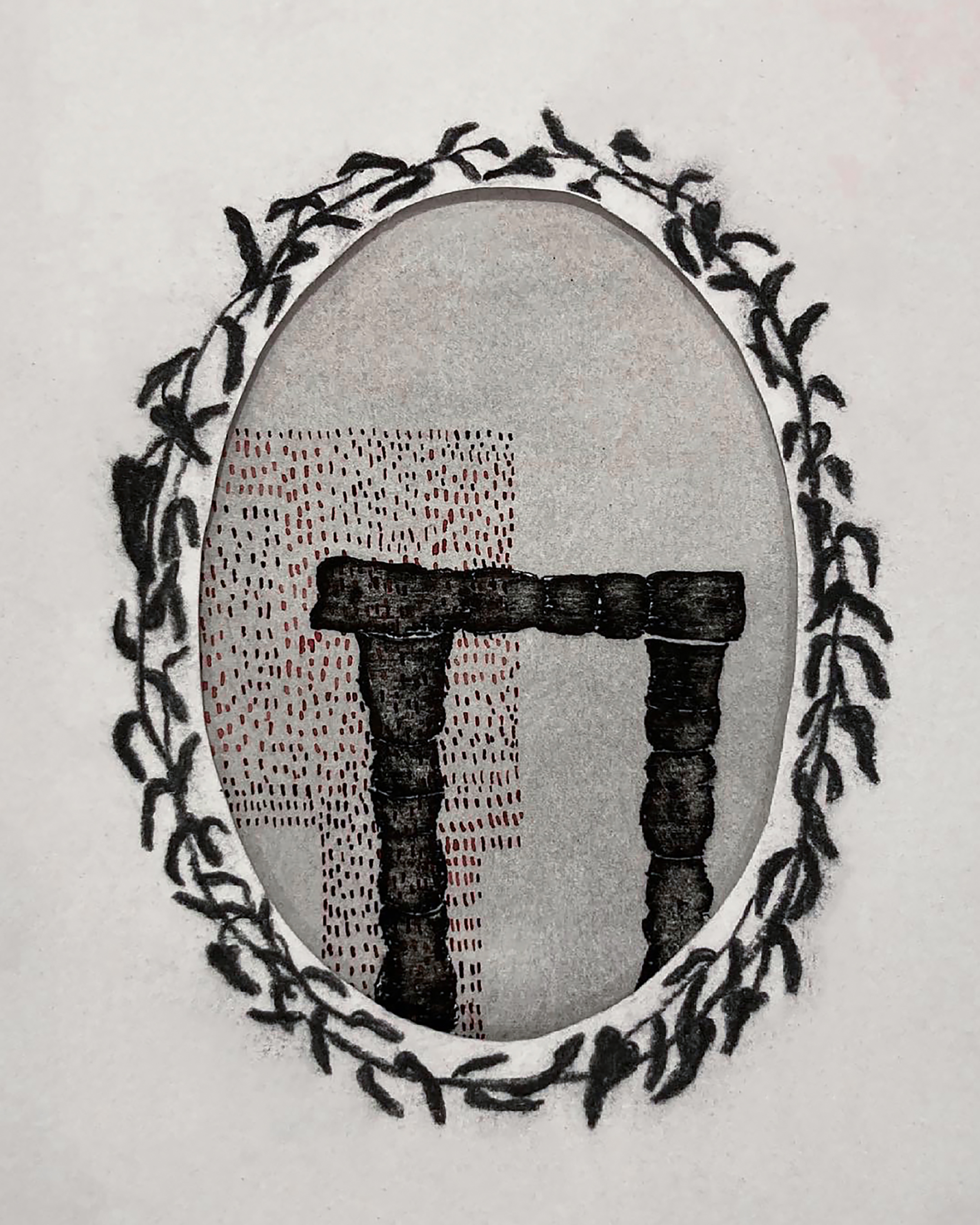 Untitled, 2021, Ink and charcoal drawing on open bite etching. 13x18 cm