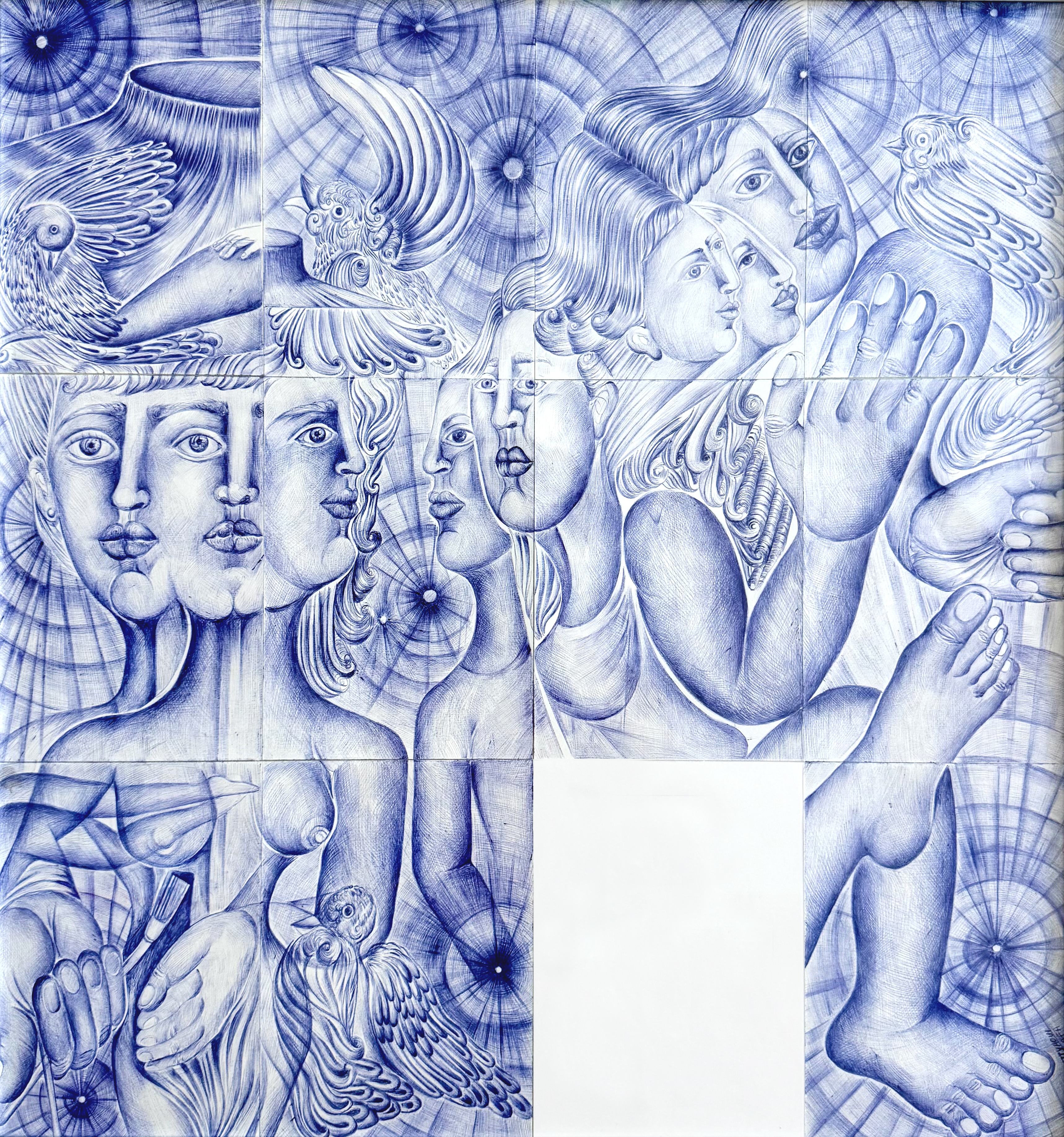 Safa Attyaoui, Tissé d'encre et de rêve, Dessin sur papier, 60x63cm, 2025