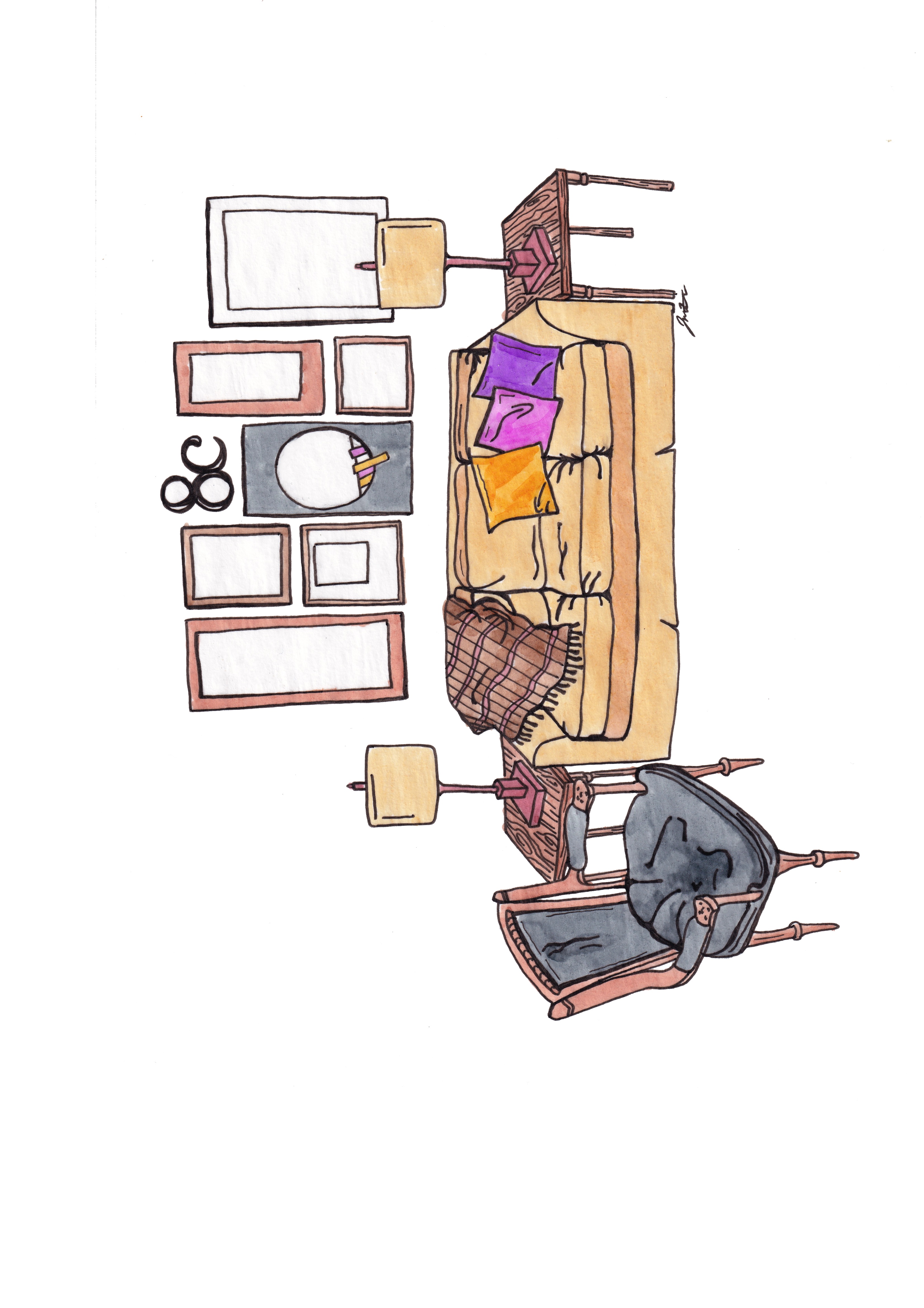 "Couch at 2 Horatio" Marker on Tracing Paper, 2023.