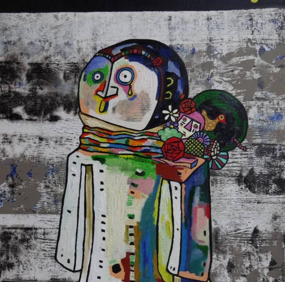 鋼鐵男人的珍珠 – 23號。Iron Man’s Pearl – No. 23。oil paint.canvas,100x100CM 2014