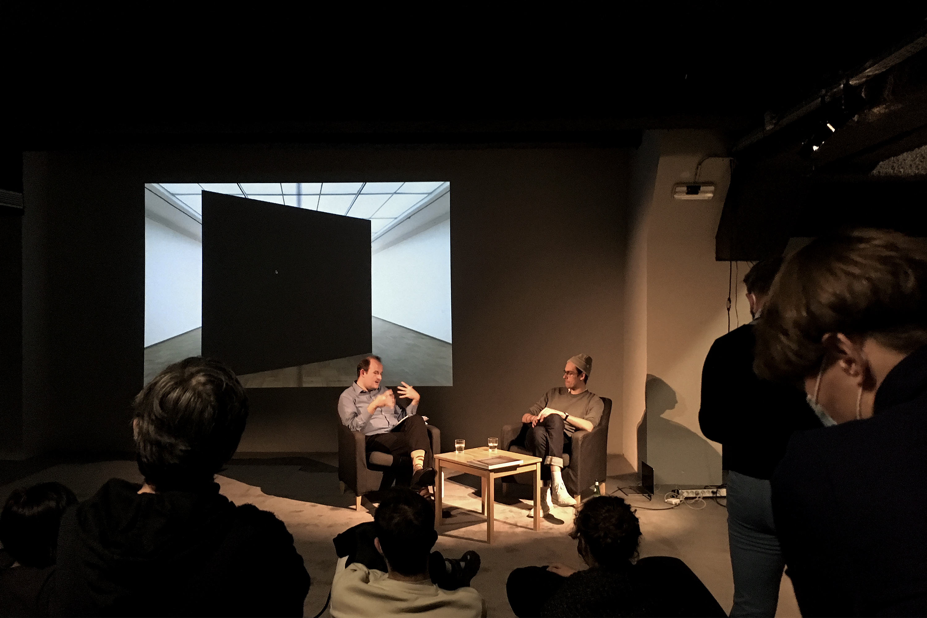 Paul Kuimet in conversation with Lieven Lahaye at book launch at WIELS, Brussels, October 13, 2021. Photo: Anu Vahtra.