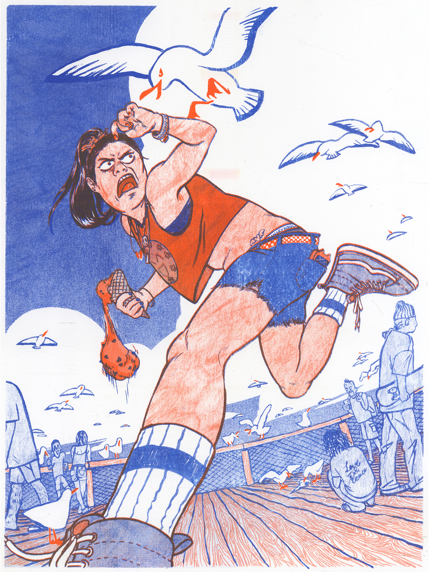 [gull trouble] printed at risd with orange & blue