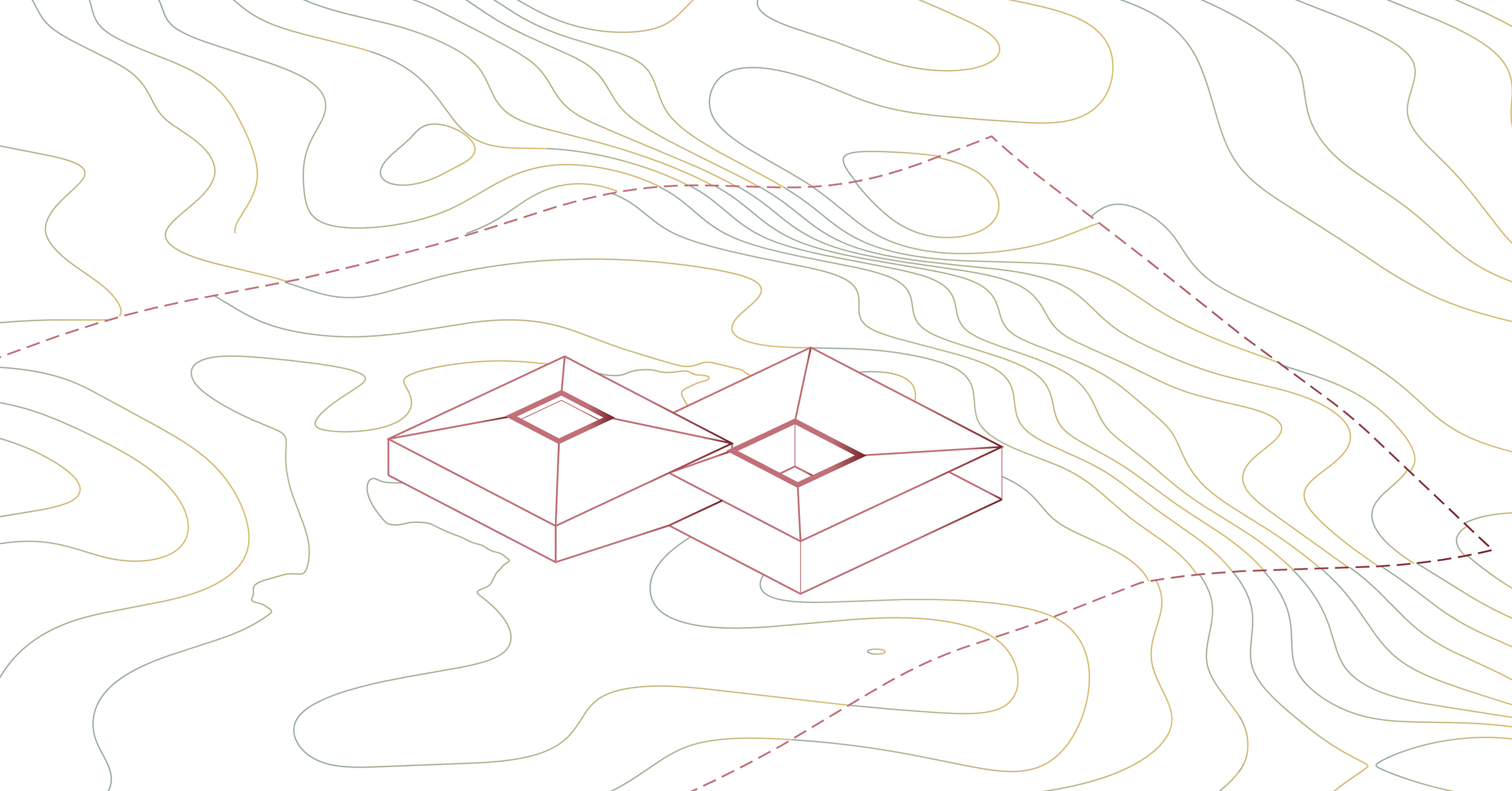 A courtyard is cut into each pavilion drawing light deep into the house throughout the day.
