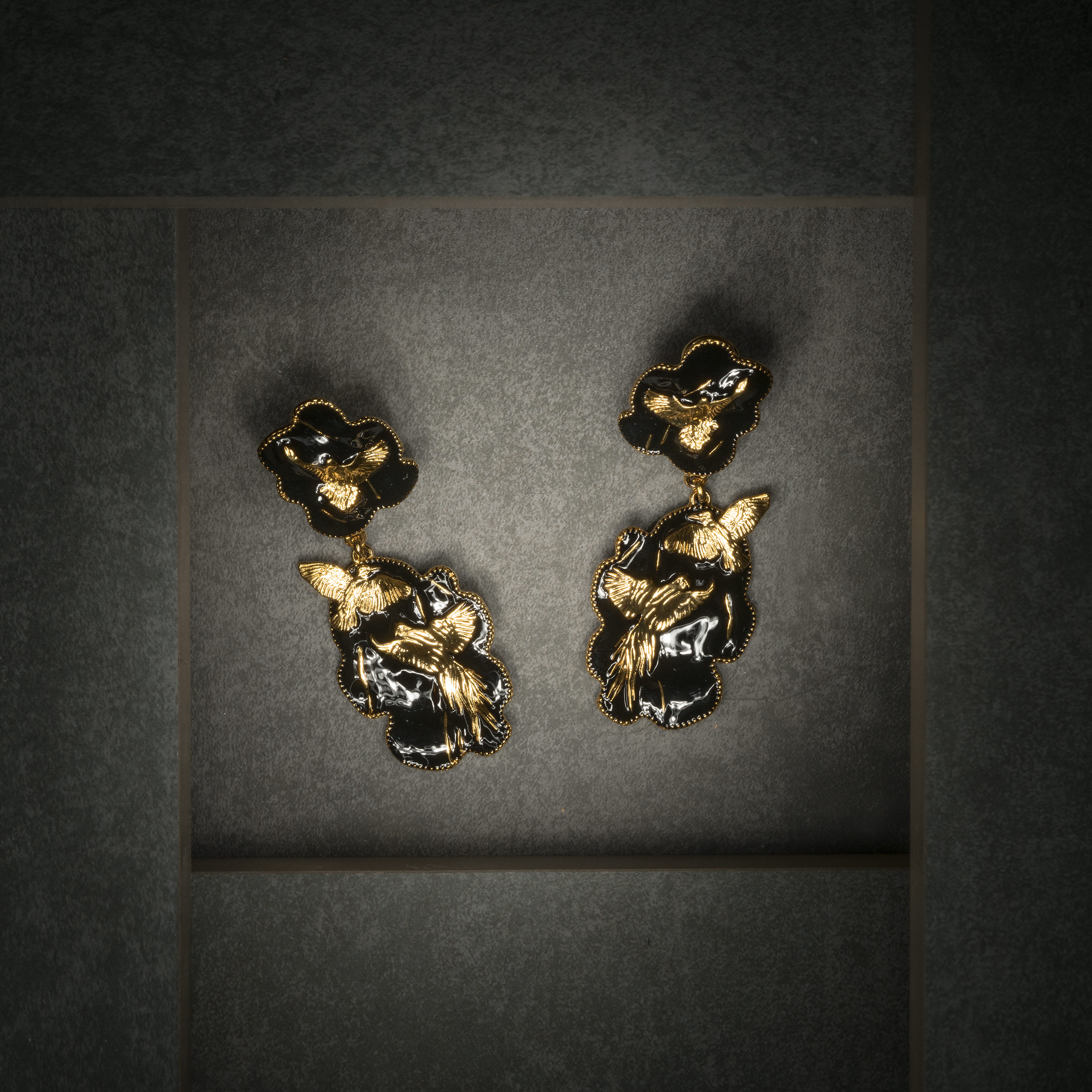Arise Earrings Gold and Black View 1 by Angela Mia