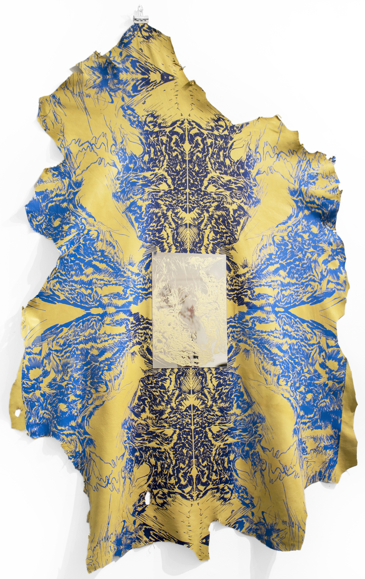 Cascade (2019), silkscreen on leather, 39 x 27 in / 99.06 x 68.6 cm