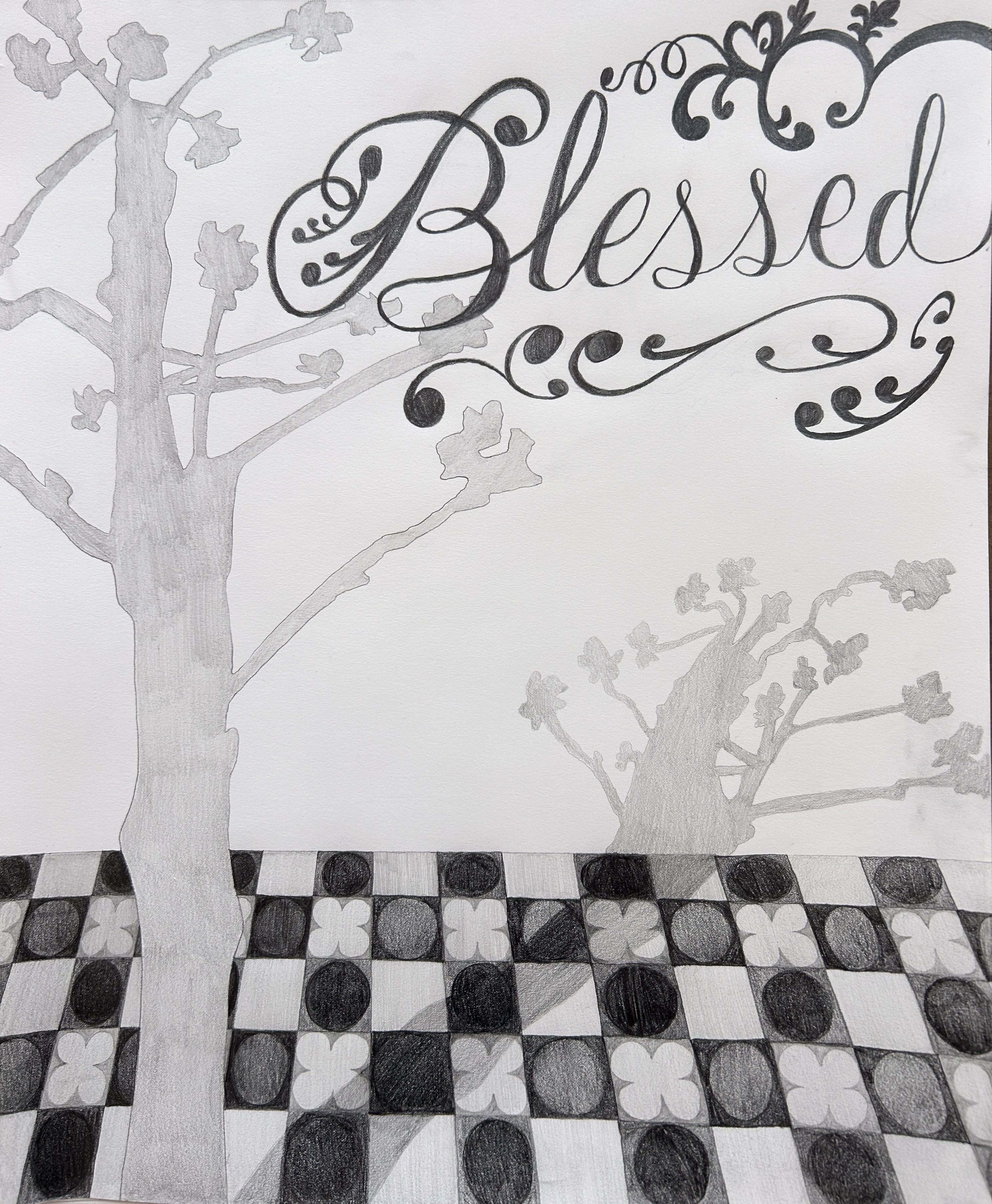 "Blessed" graphite on paper, 14"17", June 2025