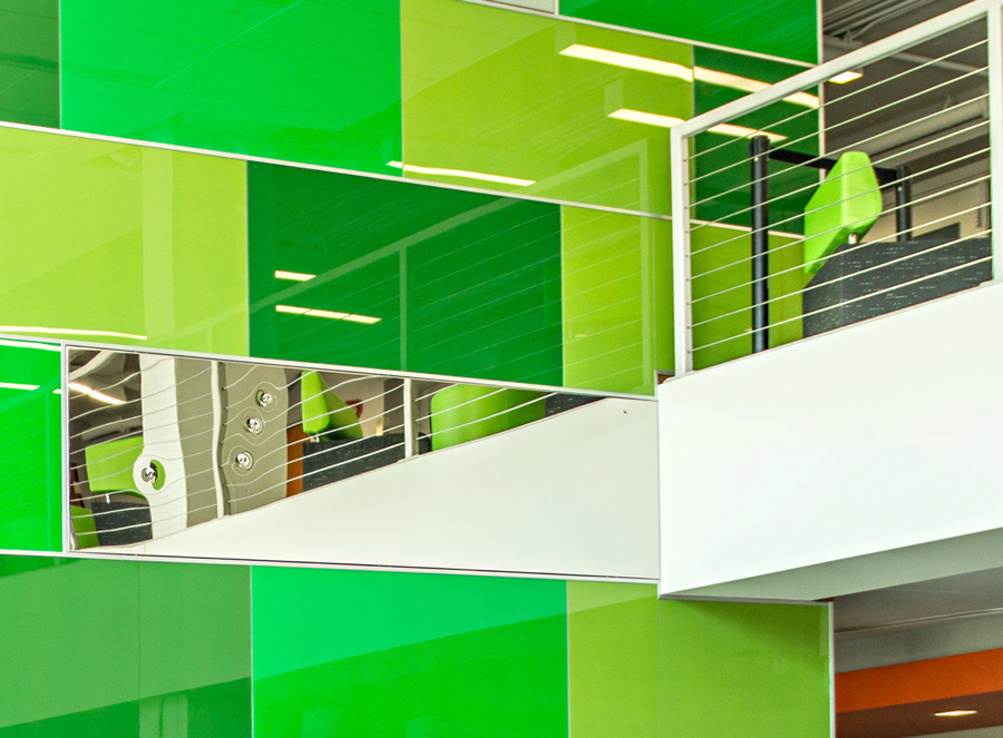 'Glass Like A Memory, Steel Like a Valentine' Permanent  Installation at Michigan State University, 2013, feature wall 18x18ft