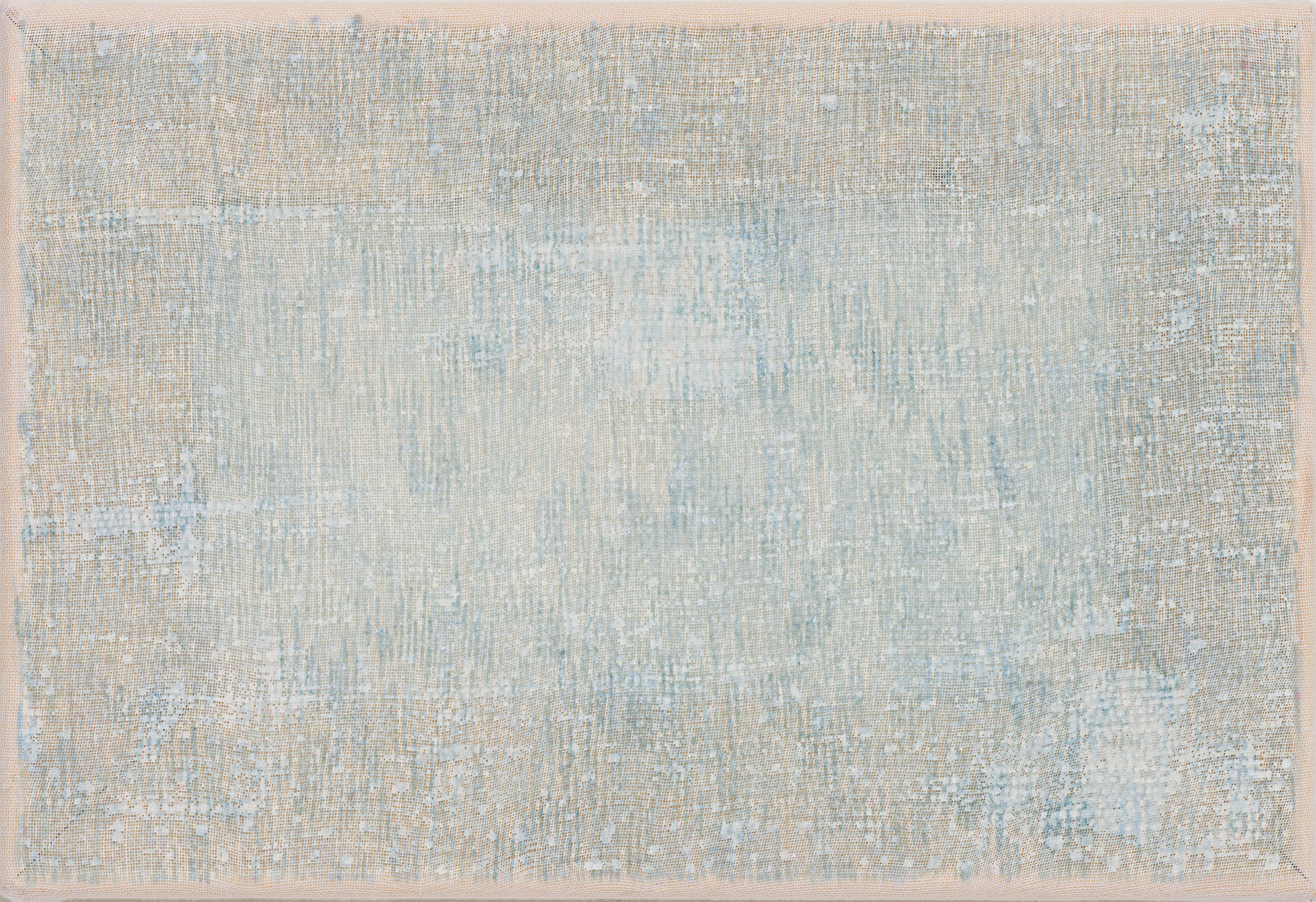 Study on scrim (falling into you canal), 2024, oil on scrim, 20x30cm